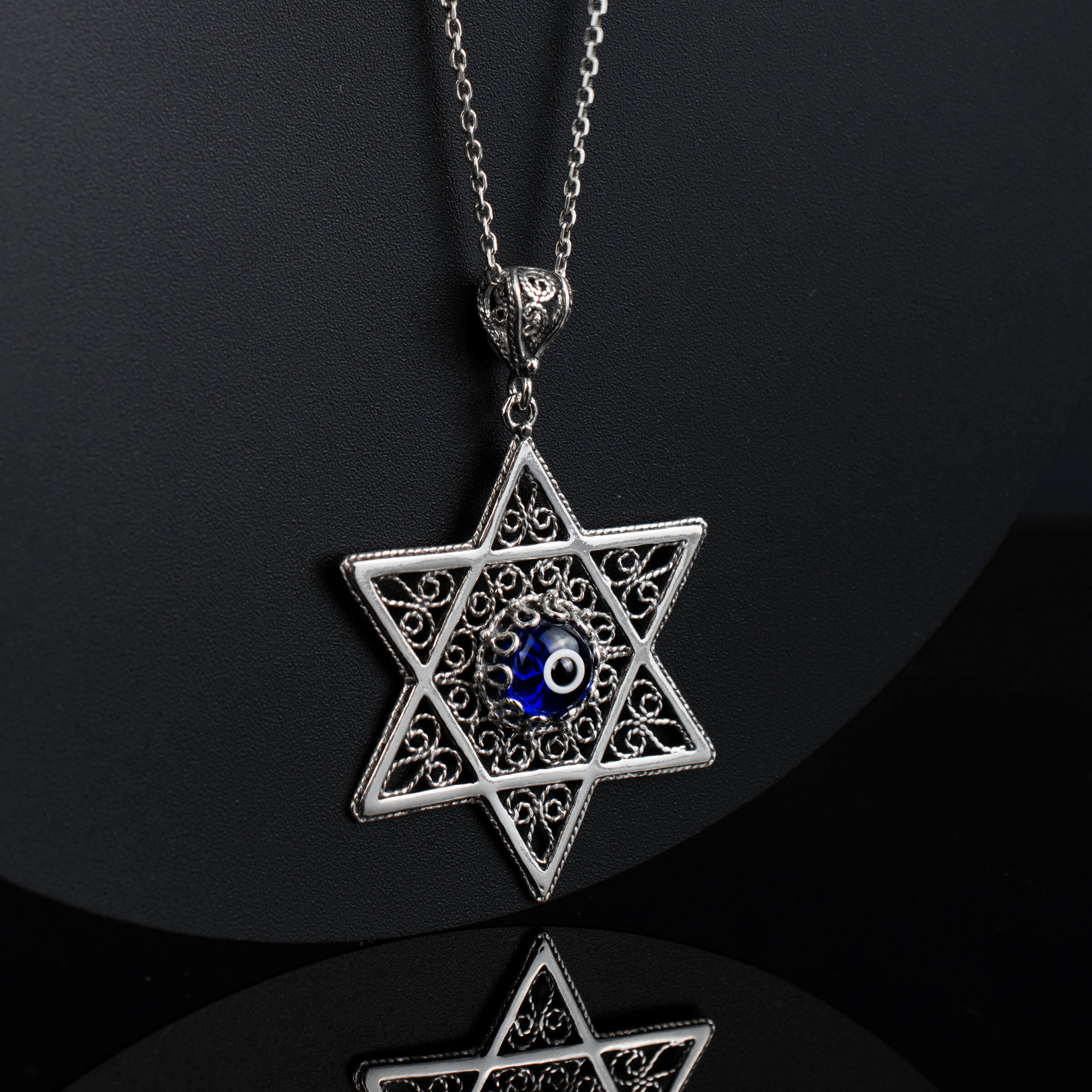 Filigree Art Evil Eye Stone Star of David Women Silver Pendant