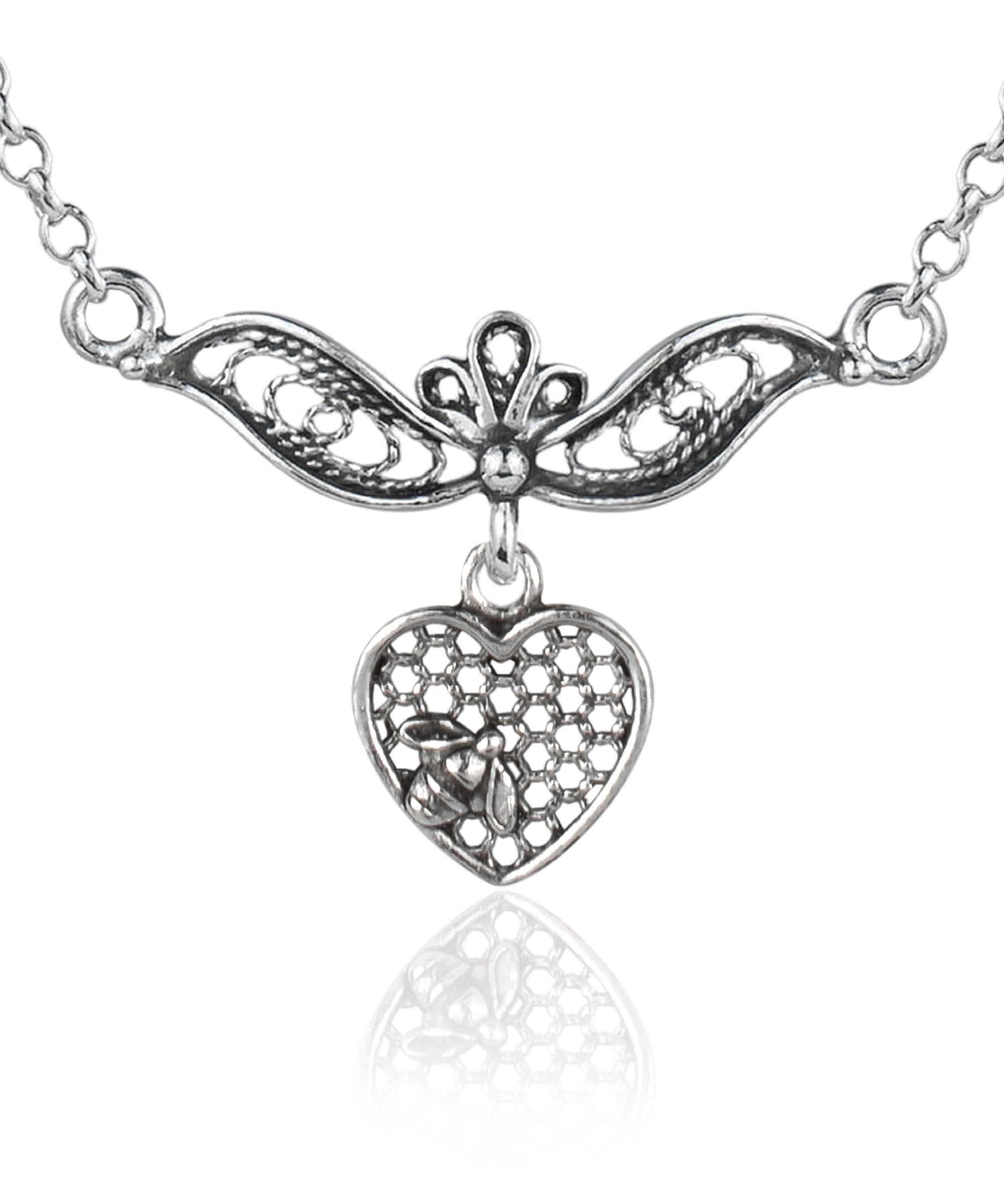 Filigree Art Bee On The Heart Women Silver Choker Necklace