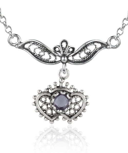 Filigree Art Amethyst / Blue Topaz Heart to Heart Design Women Silver