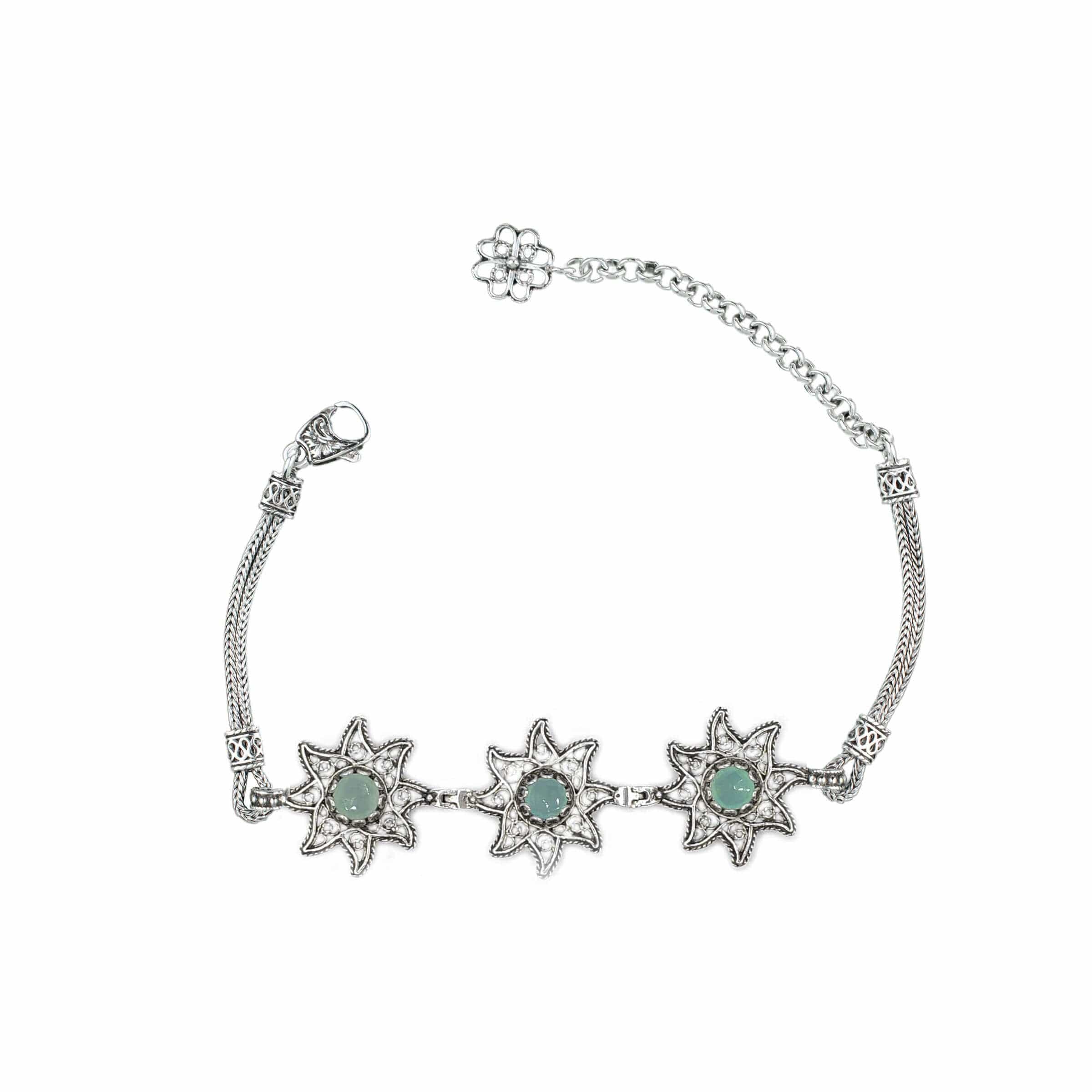 Filigree Art Aqua Chalcedony Gemstone Star Figured Women Silver Link