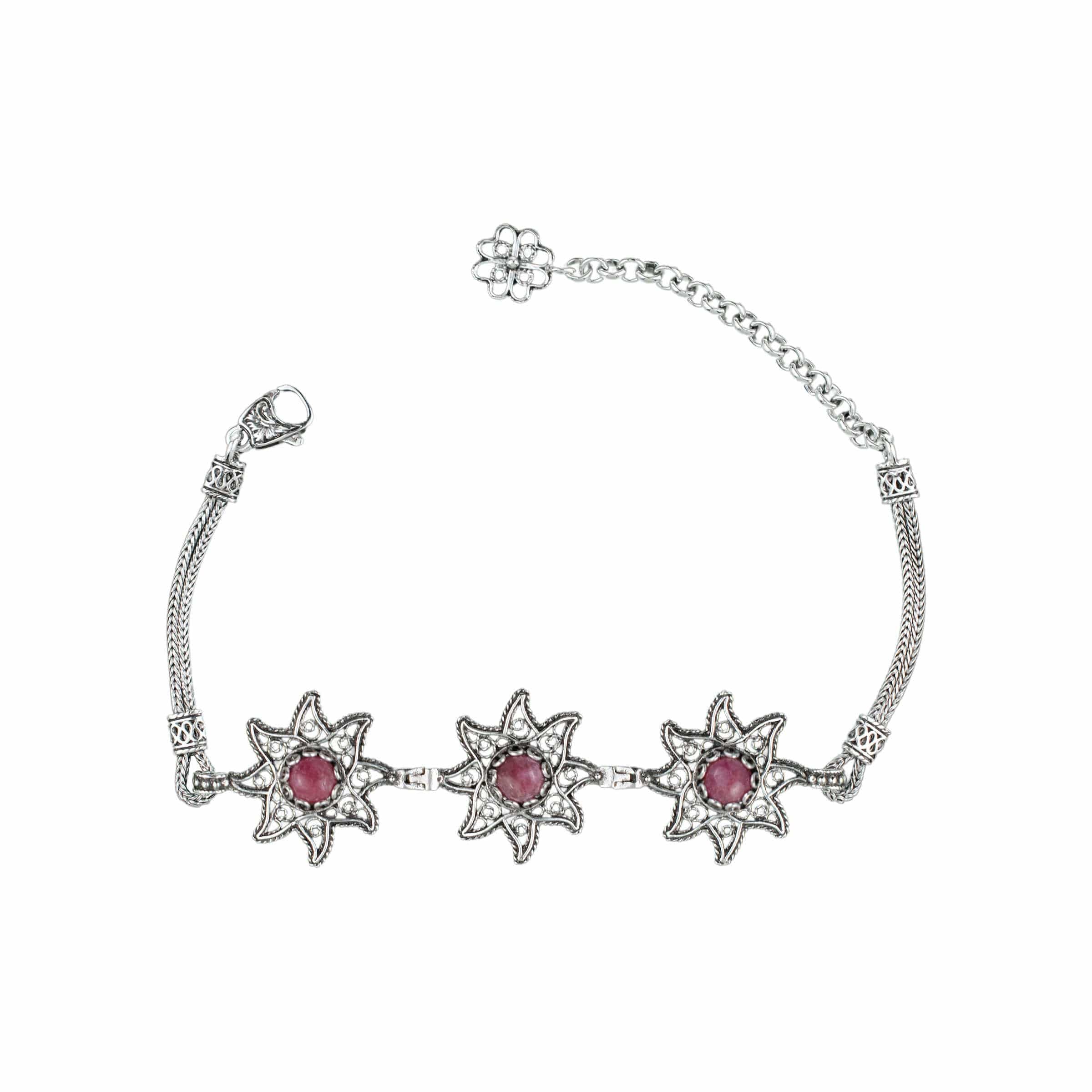 Filigree Art Rhodonite Gemstone Star Figured Women Silver Link