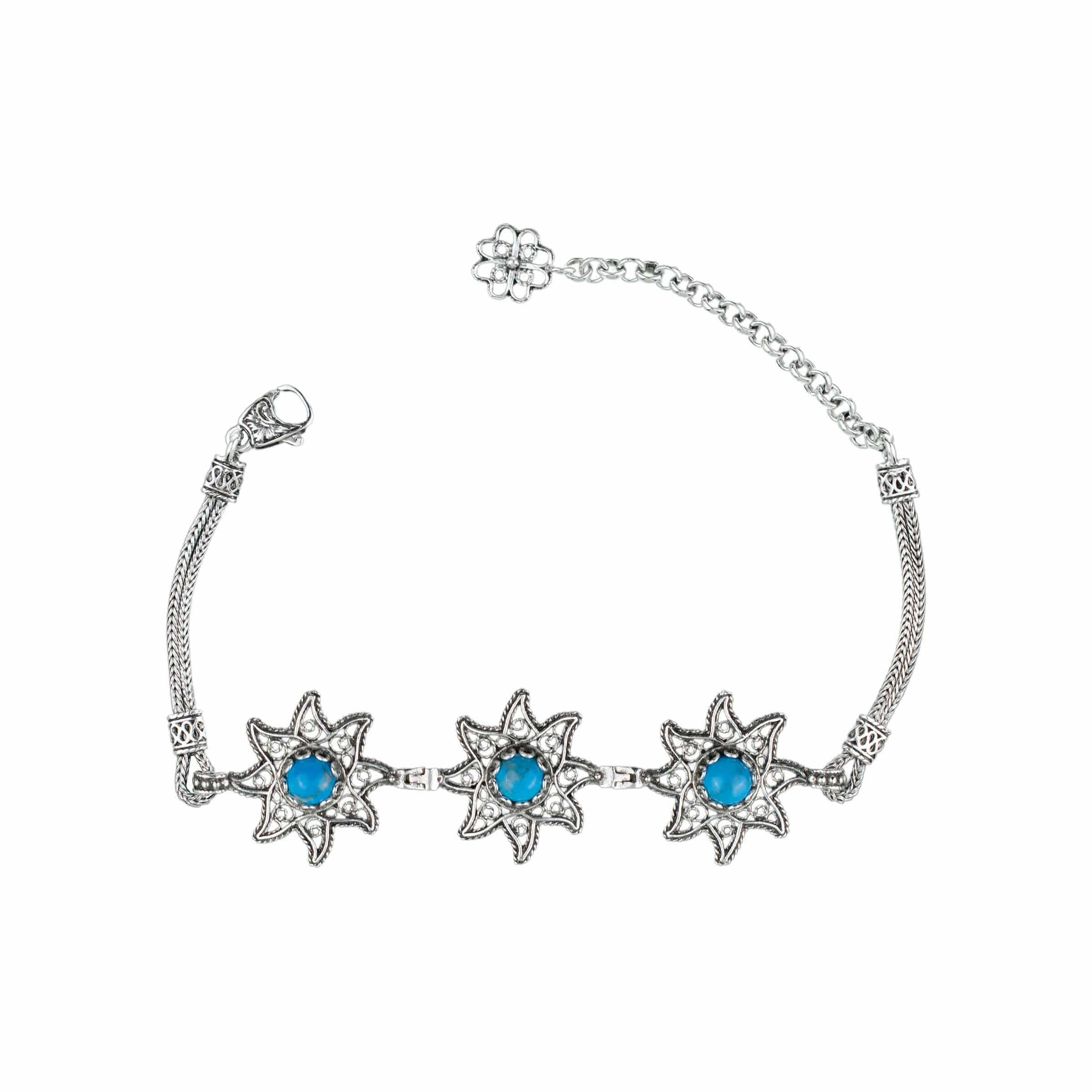 Filigree Art Turquoise Gemstone Star Figured Women Silver Link