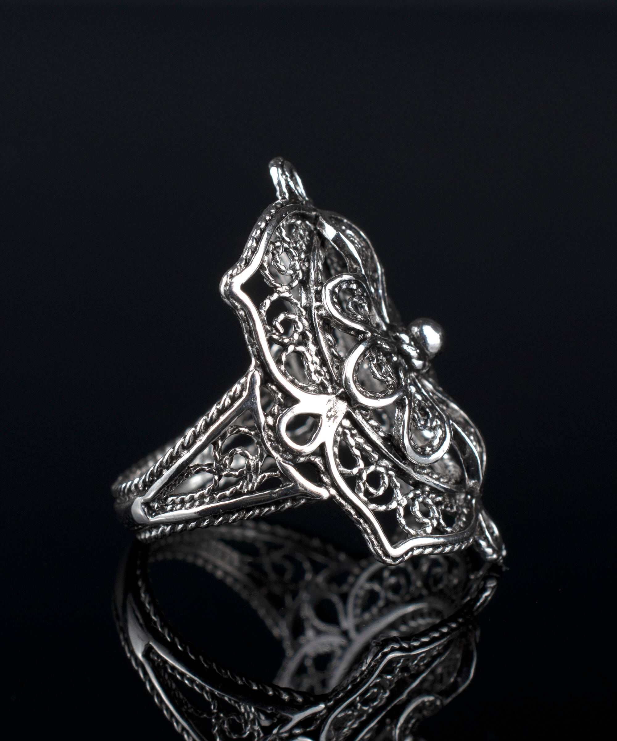 Filigree Art Flower Design Women Silver Statement Ring