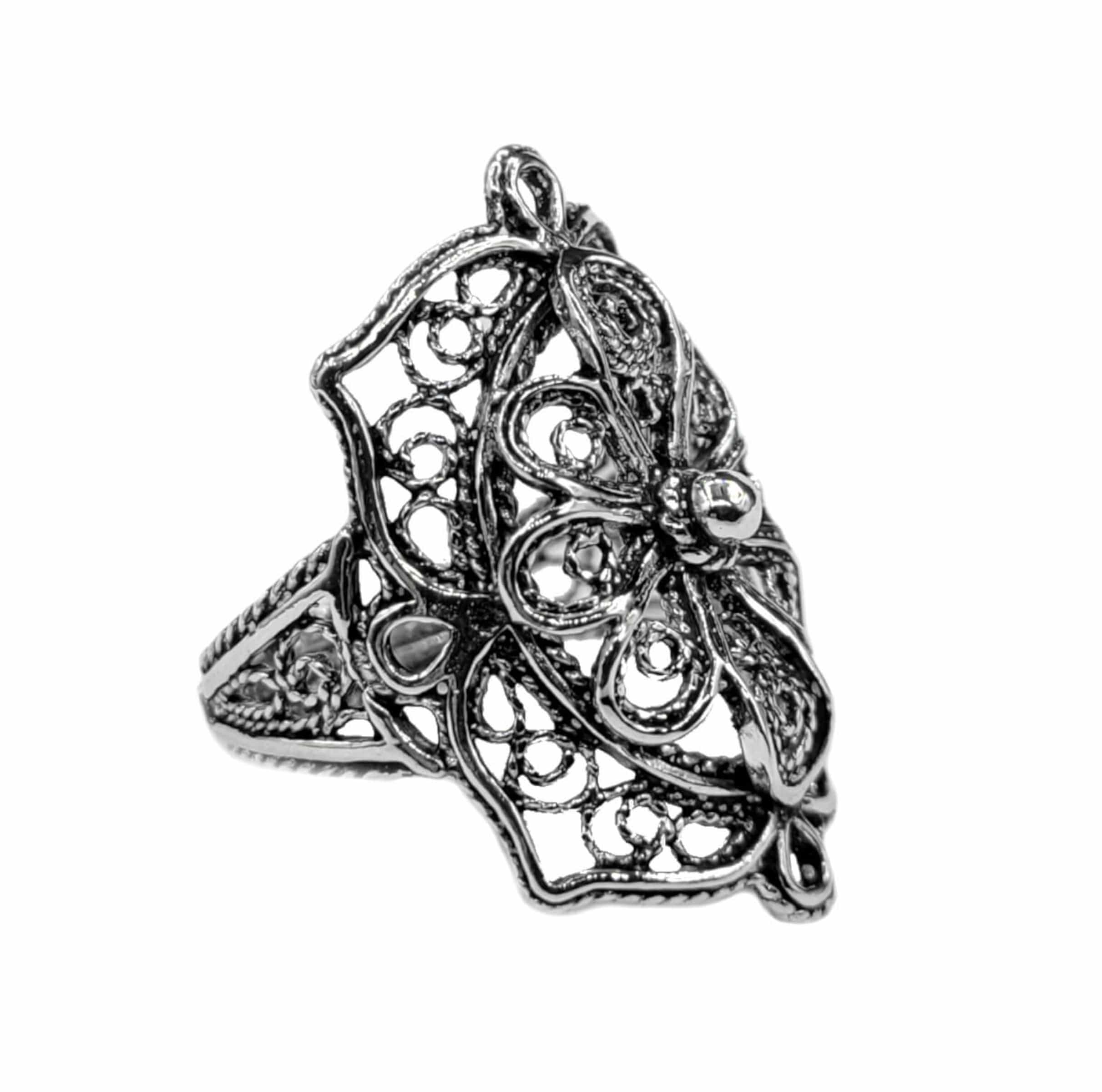 Filigree Art Flower Design Women Silver Statement Ring