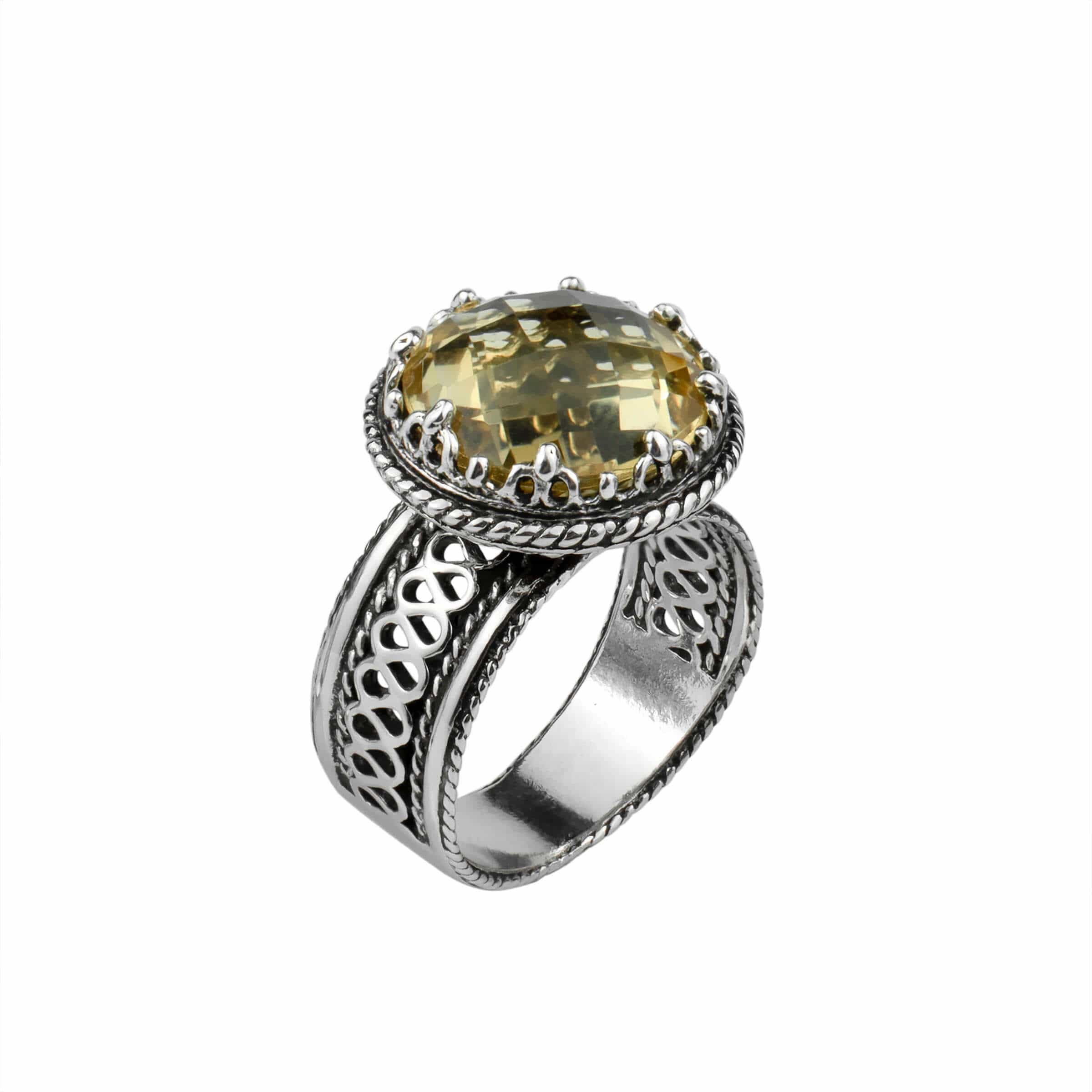 Filigree Art Citrine Gemstone Women Silver Cocktail Ring