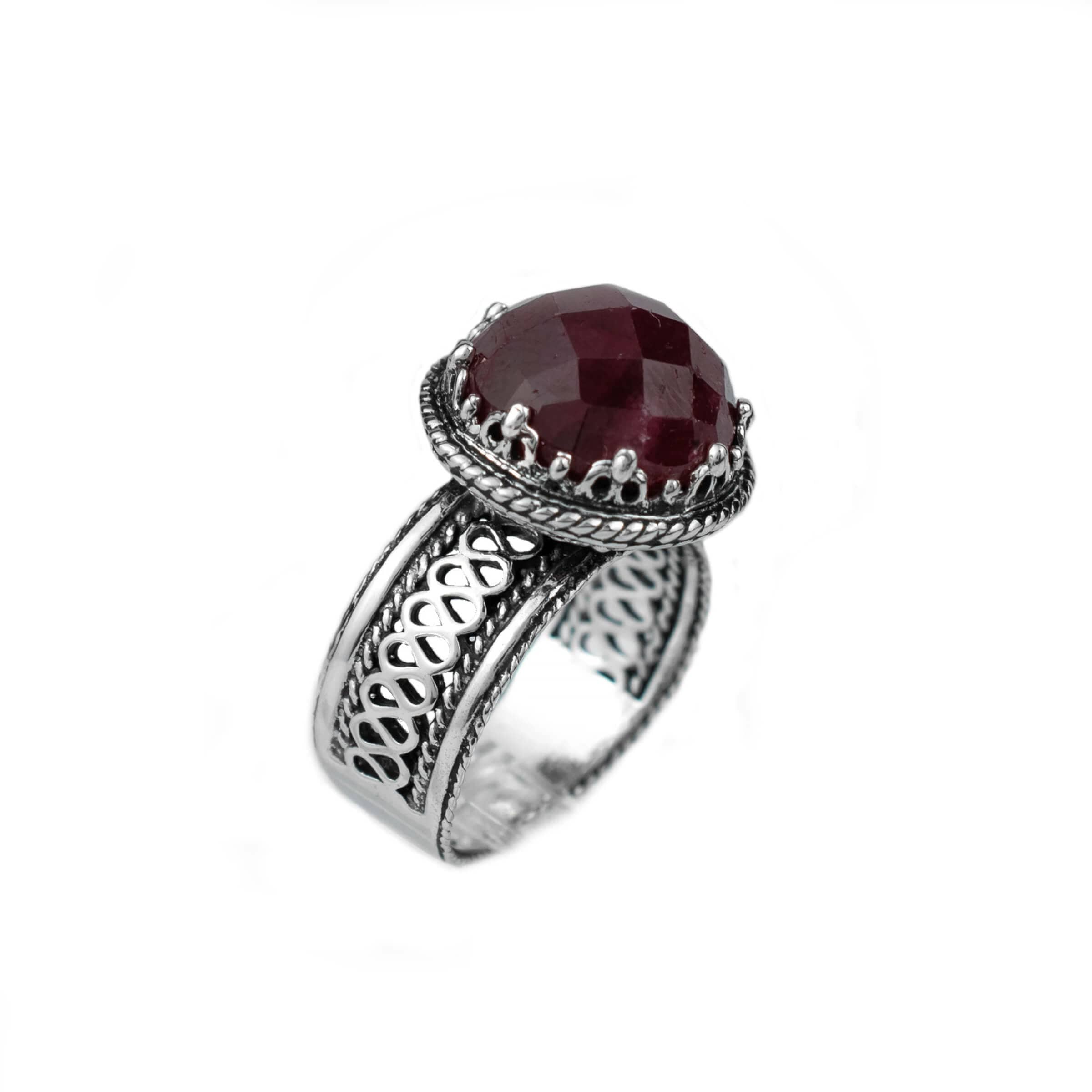 Filigree Art Ruby Corundum Gemstone Women Silver Cocktail Ring