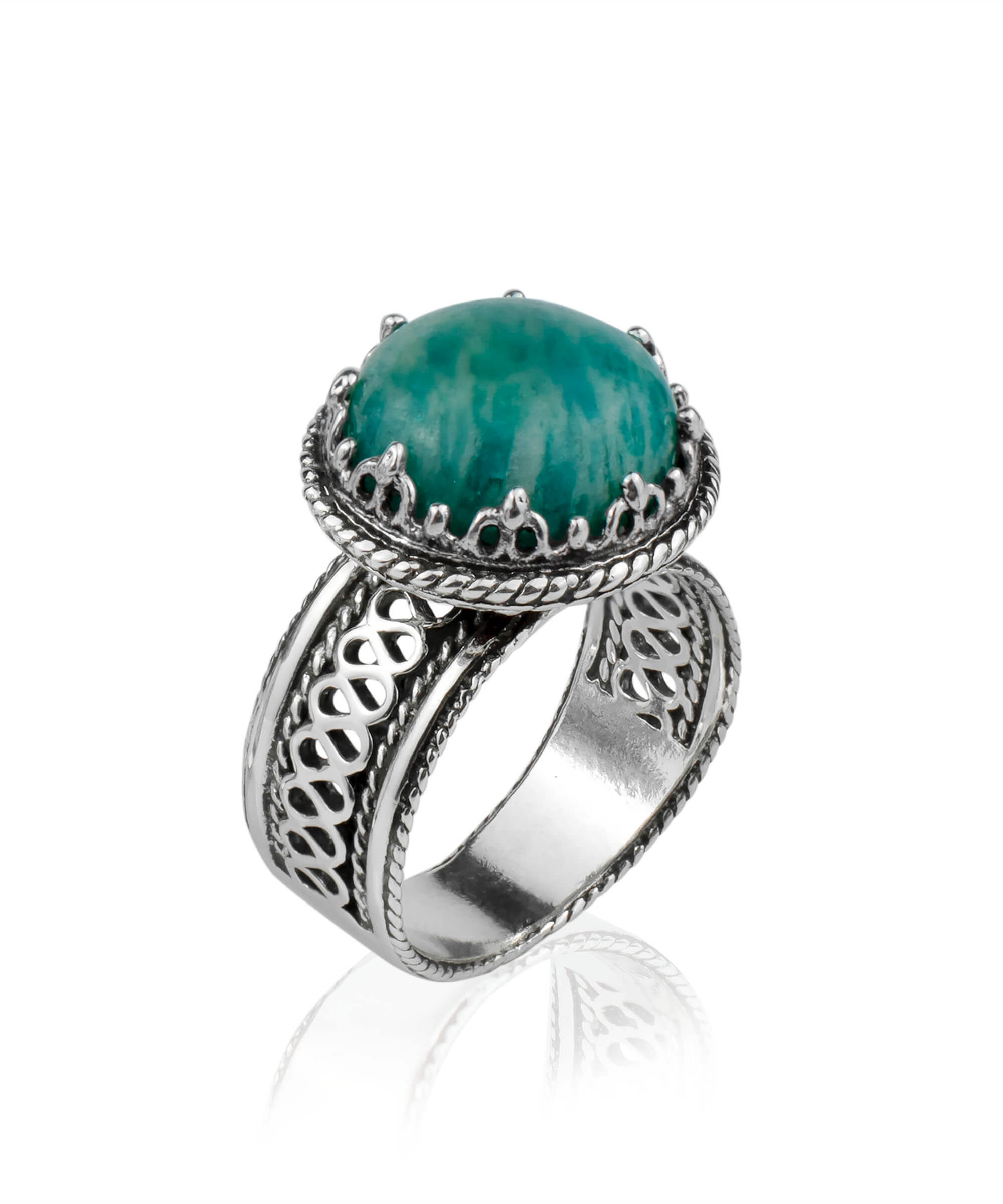 Filigree Art Amazonite Gemstone Women Silver Cocktail Ring