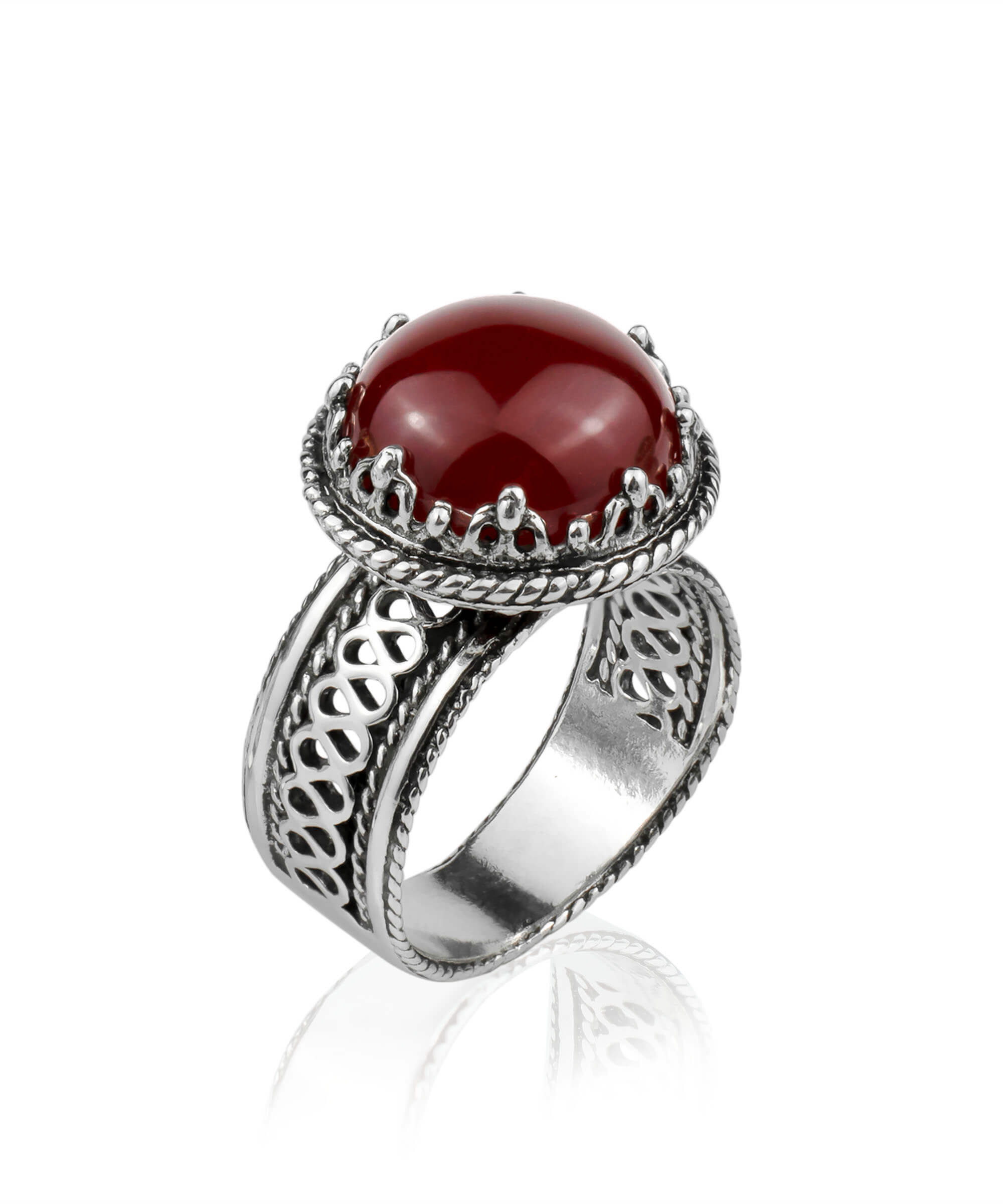 Filigree Art Carnelian Gemstone Women Silver Cocktail Ring