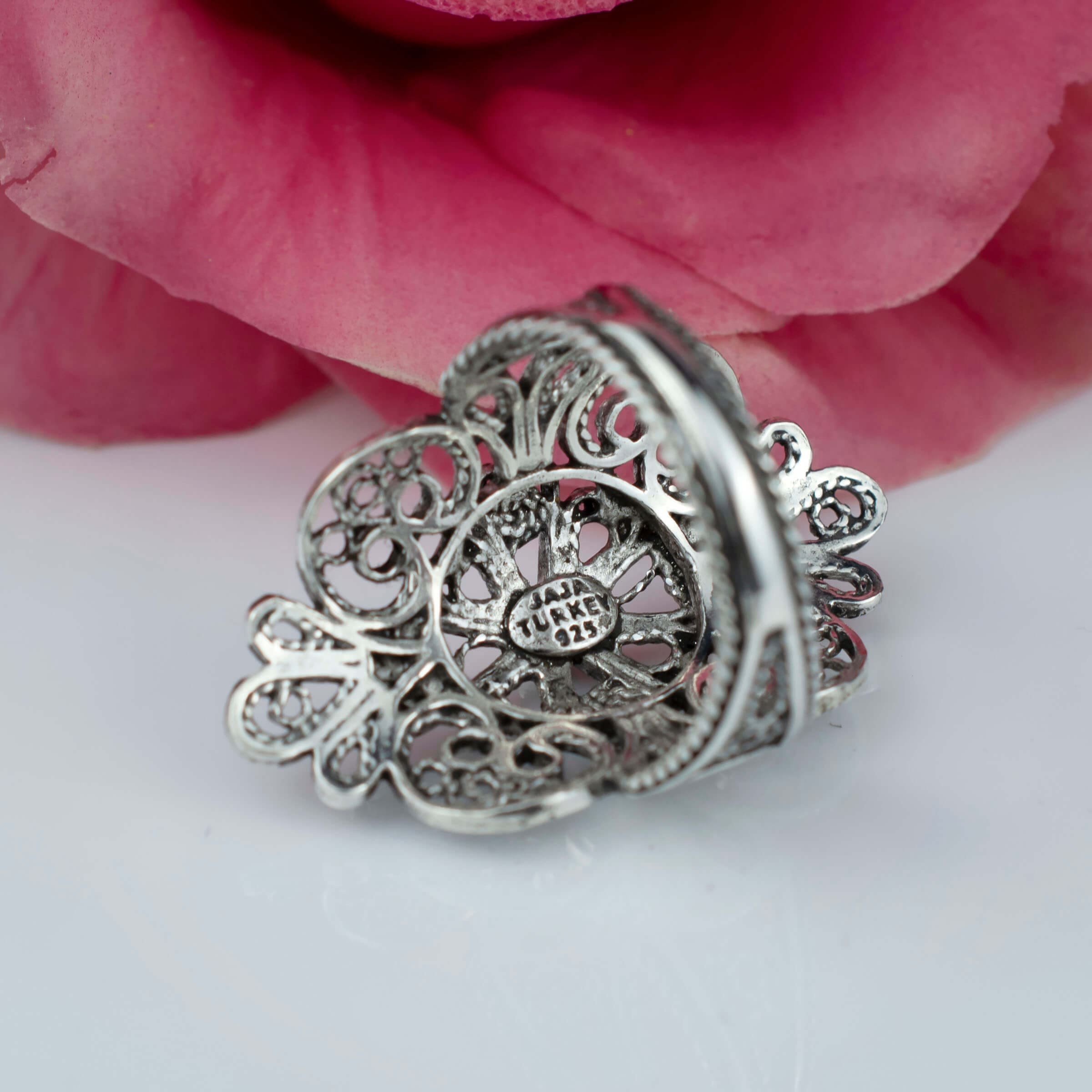 Filigree Art Lace Embroidery Cross Figured Women Silver Statement Ring