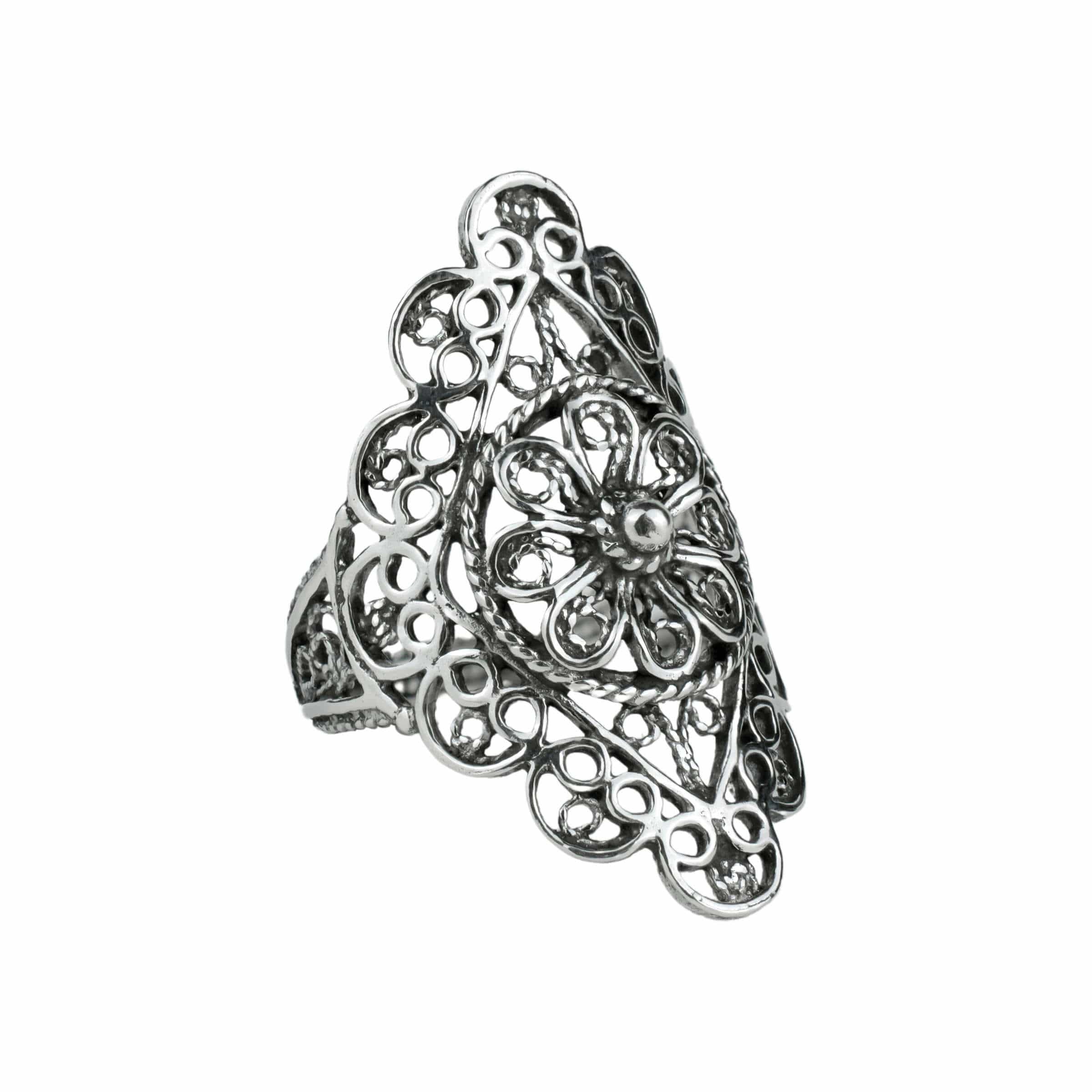 Filigree Art Lace Detailed Women Silver Statement Ring