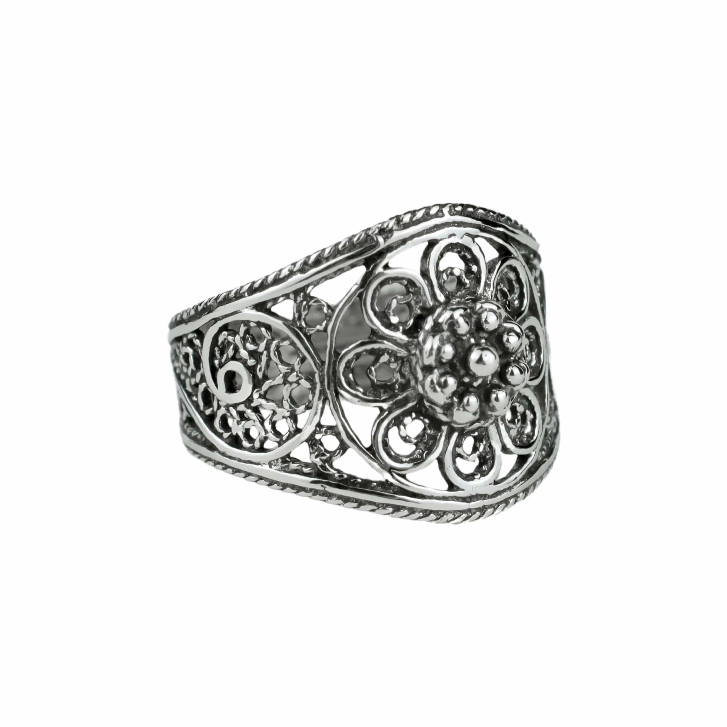 Filigree Art Lace Embroidery Women Silver Cocktail Ring