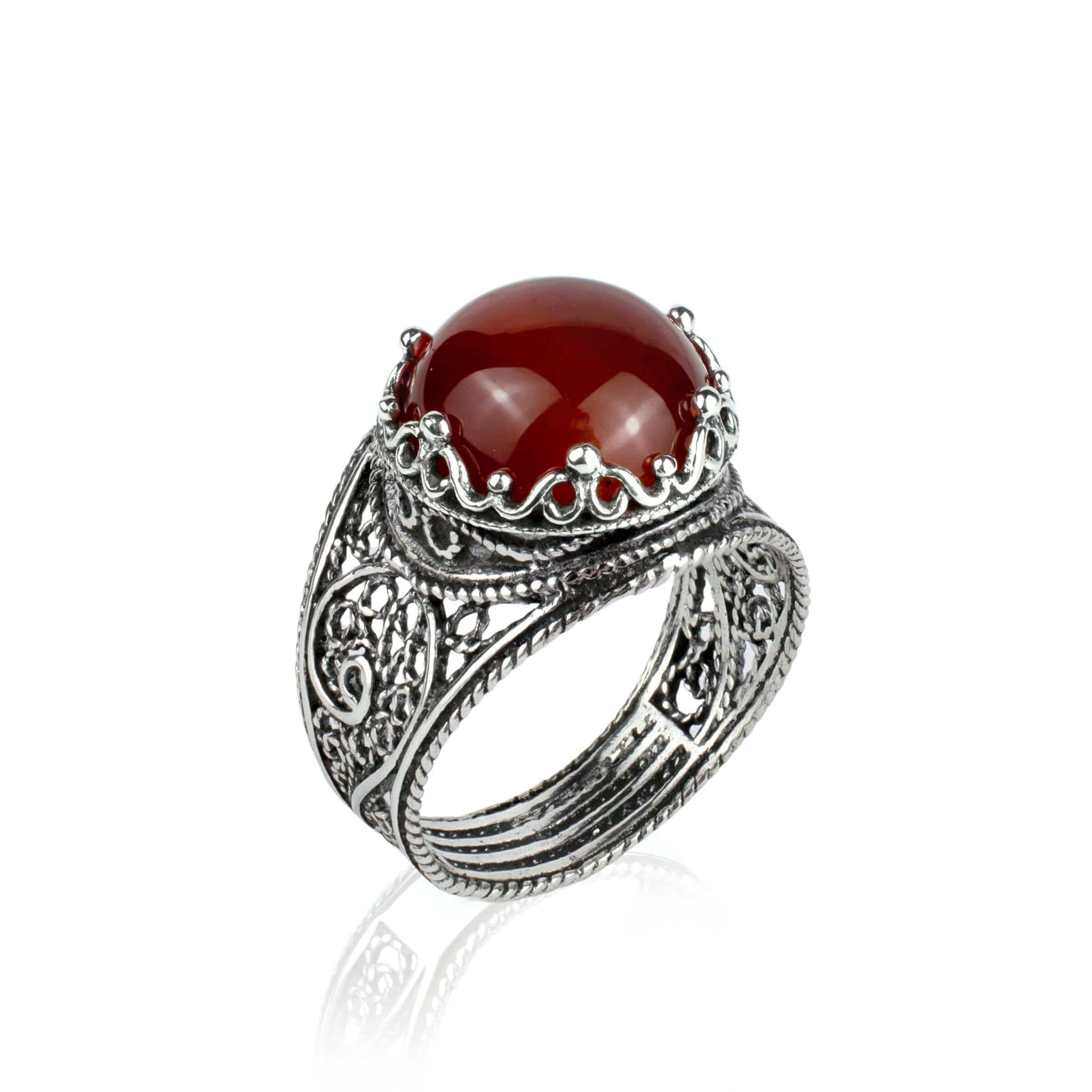 Filigree Art Carnelian Gemstone Crown Design Women Silver Statement