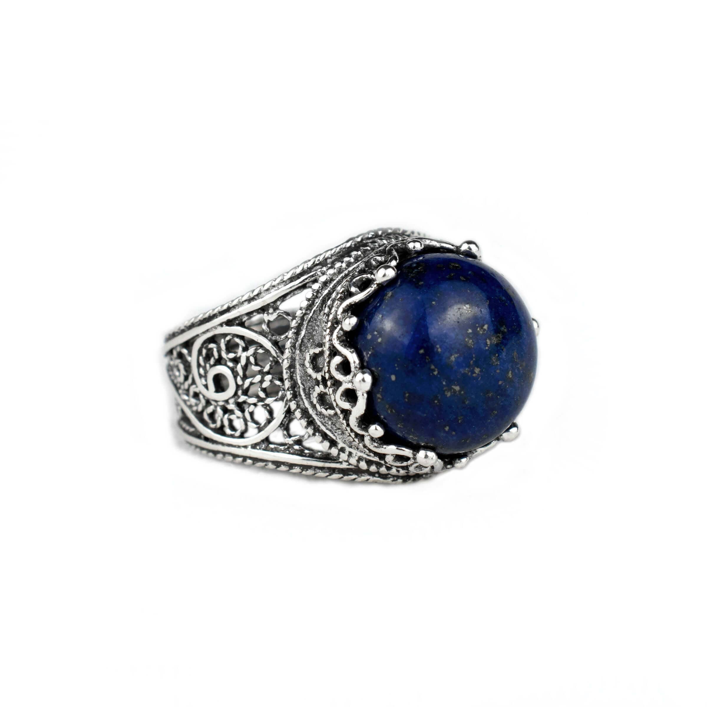 Filigree Art Lapis Lazuli Gemstone Crown Design Women Silver Cocktail