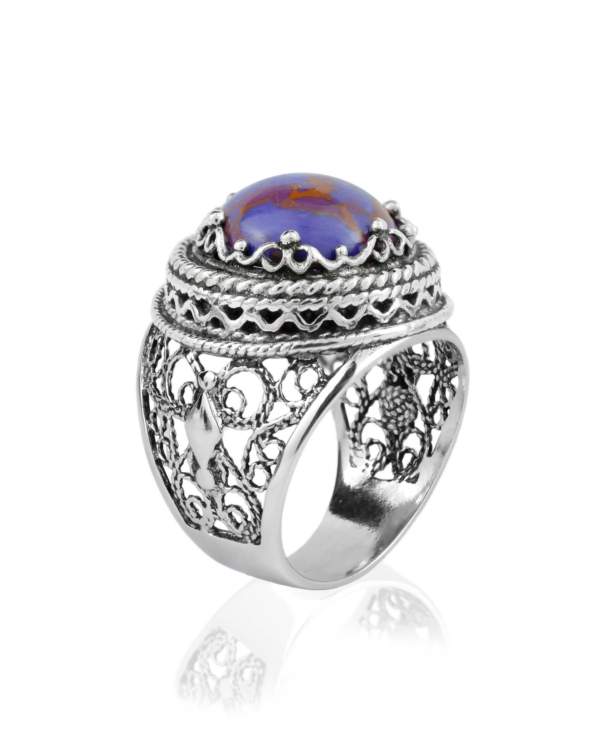 Filigree Art Mojave Turquoise Gemstone Women Silver Bold Ring