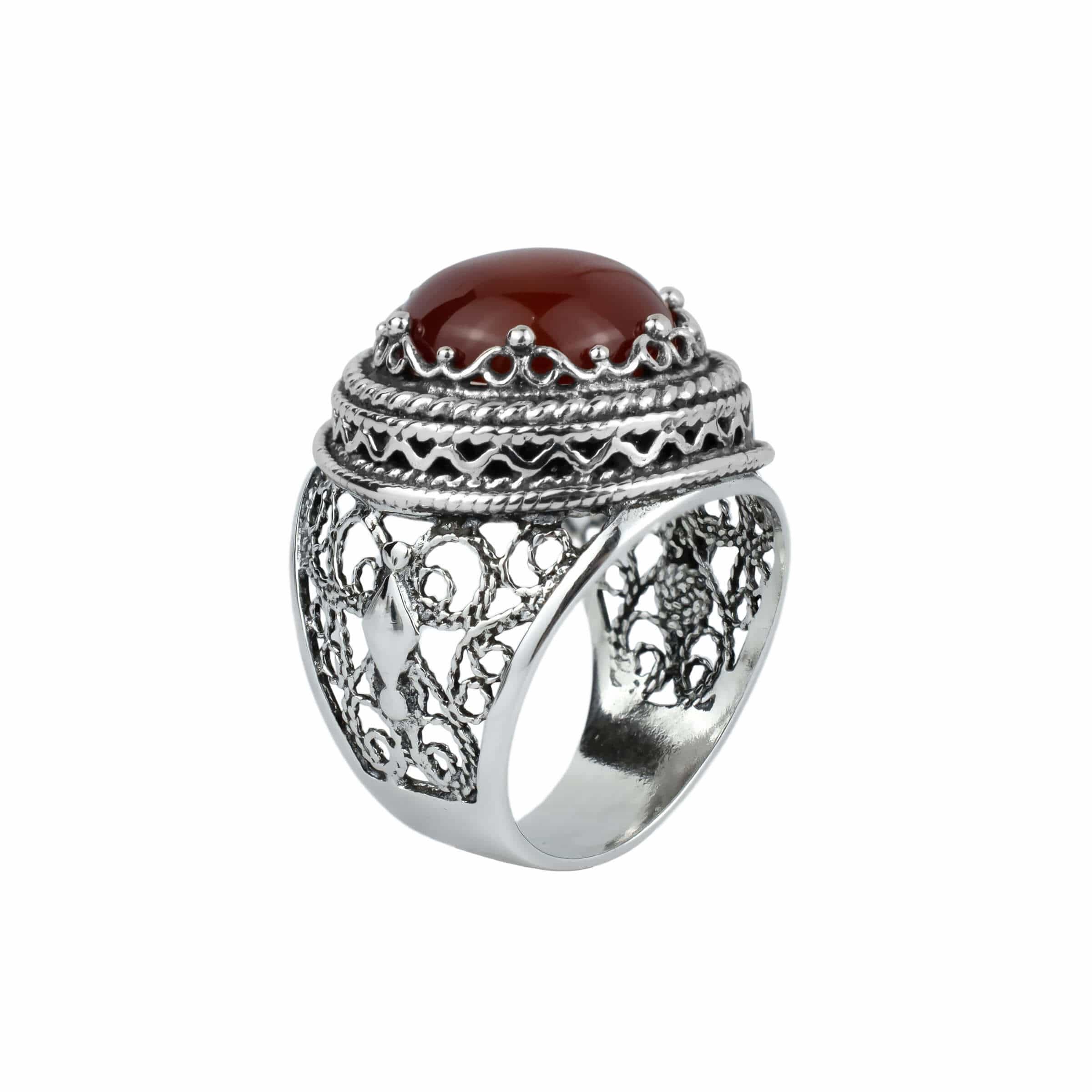 Filigree Art Carnelian Gemstone Women Silver Bold Ring