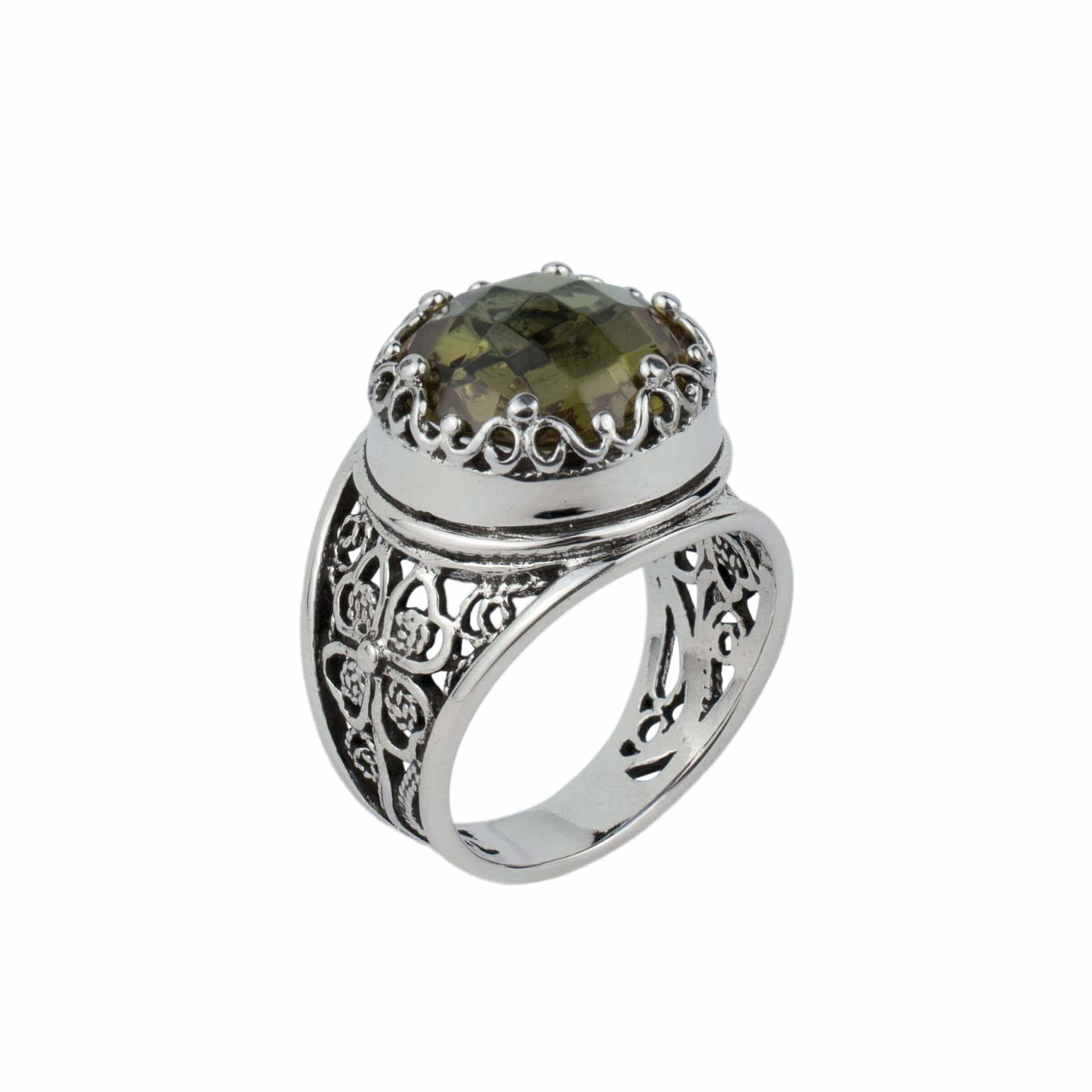 Filigree Art Alexandrite Gemstone Women Crown Silver Statement Ring