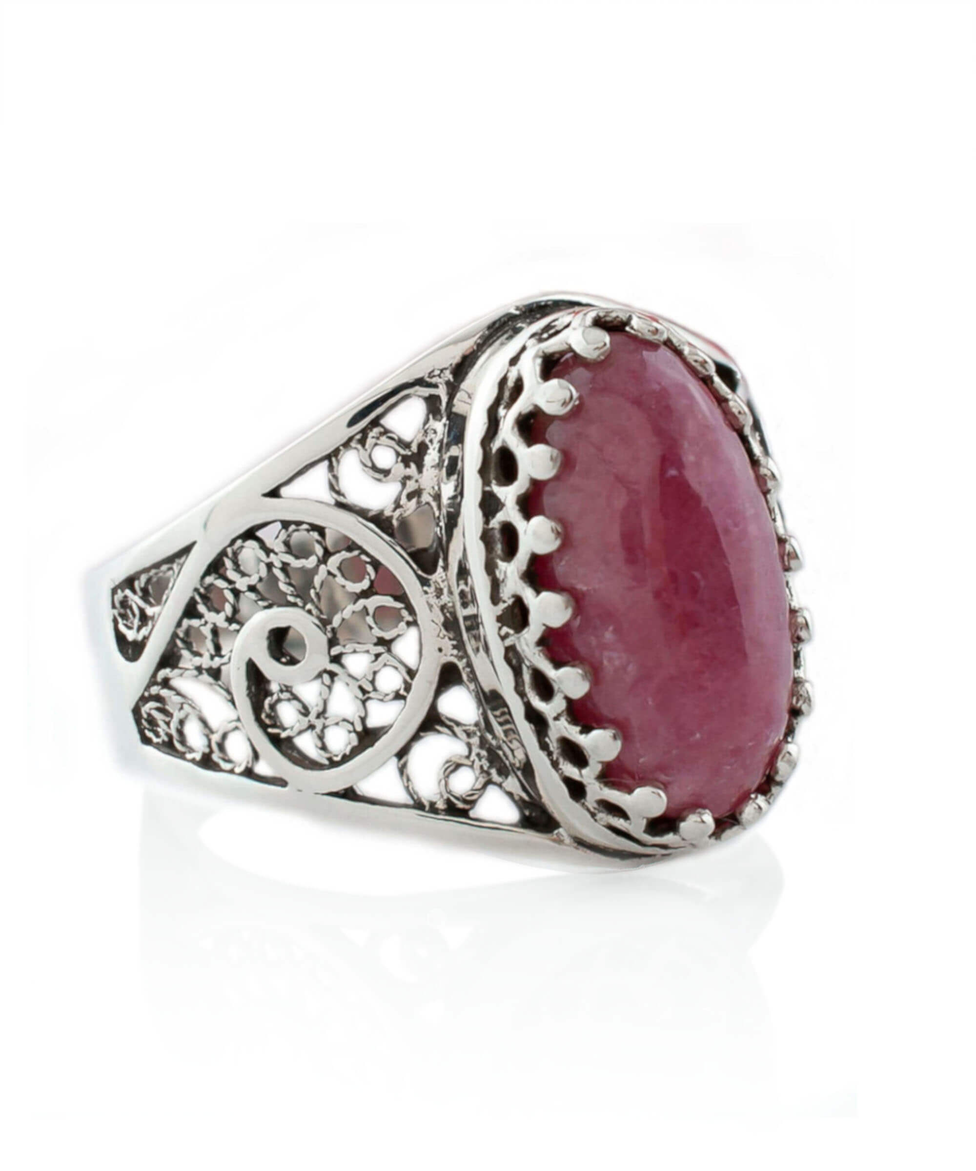 Filigree Art Rhodonite Gemstone Women Oval Silver Cocktail Ring