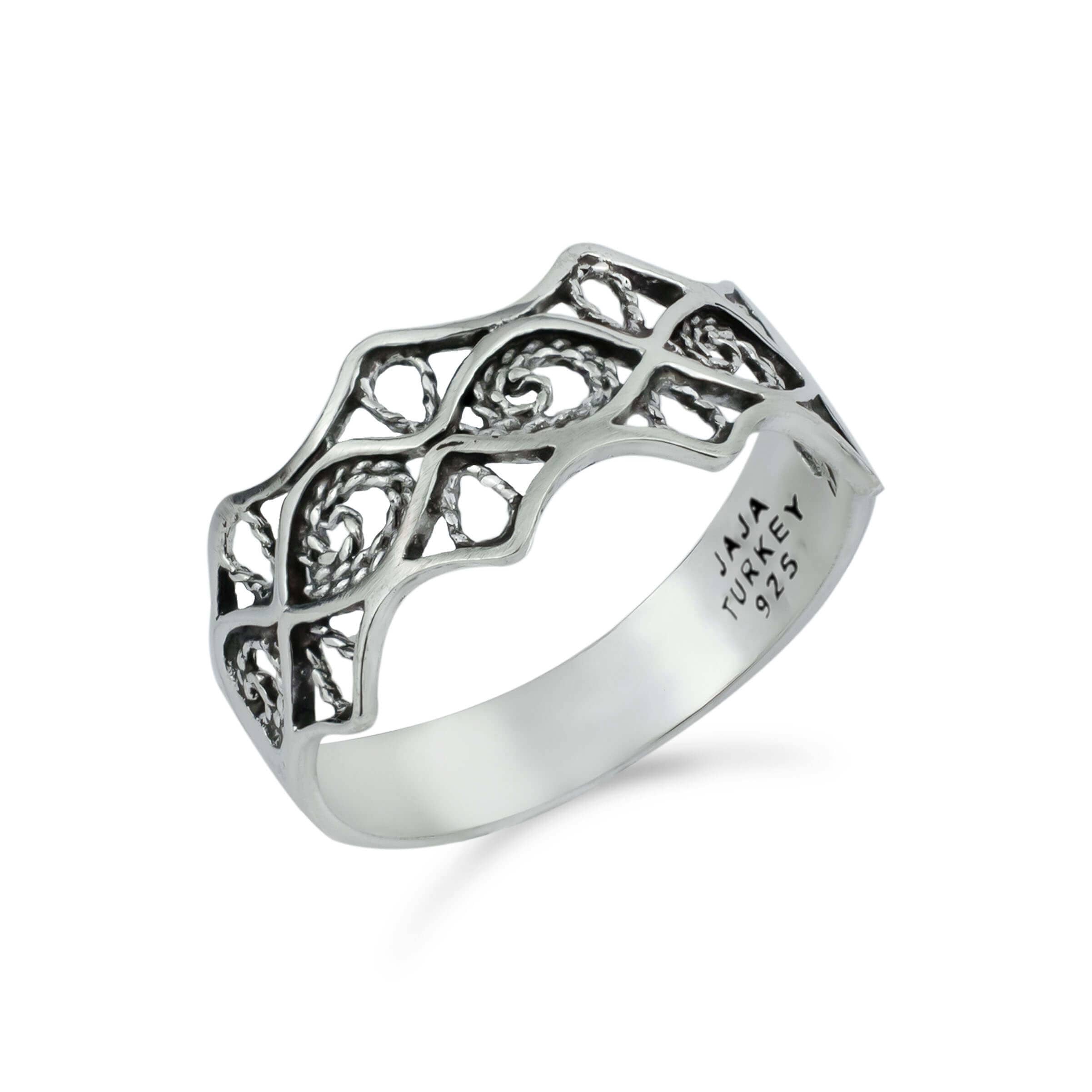 Filigree Art Women Sterling Silver Eye of Horus Band Ring