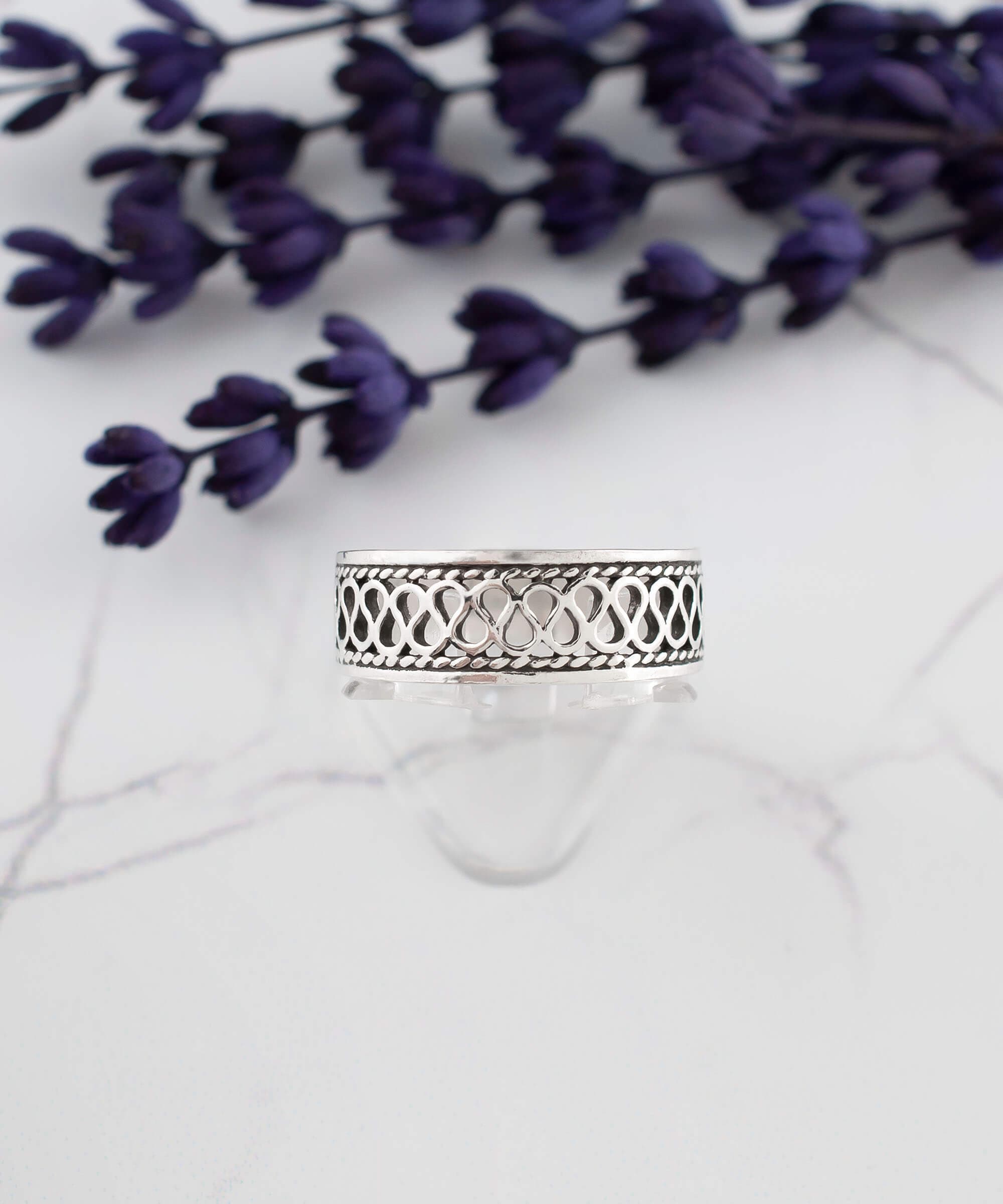 Filigree Art Women Silver Band Ring