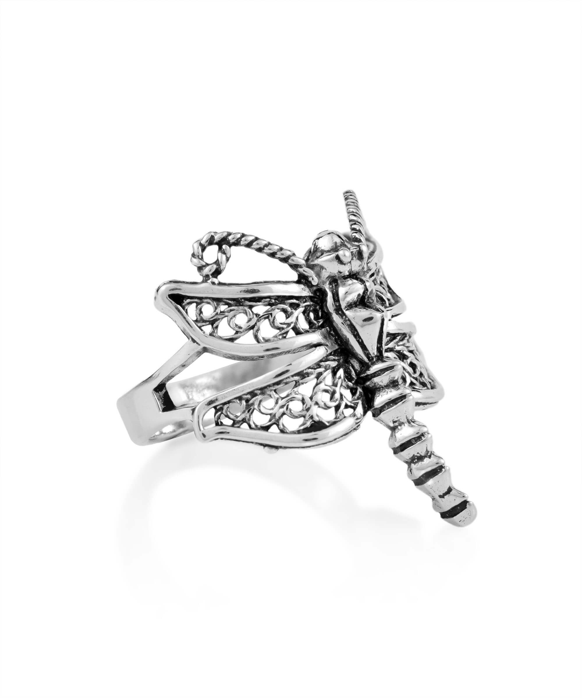 Filigree Art Dragonfly Design Women Silver Cocktail Ring