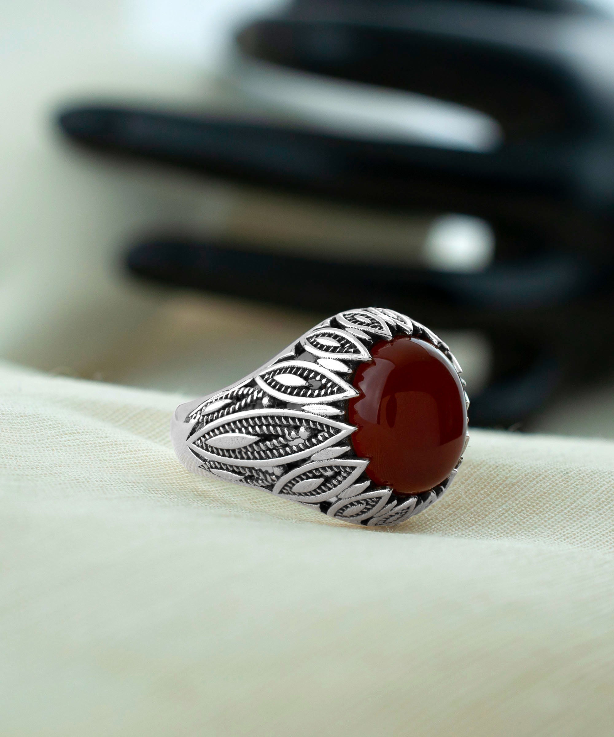 Filigree Art Carnelian Gemstone Women Silver Statement Ring