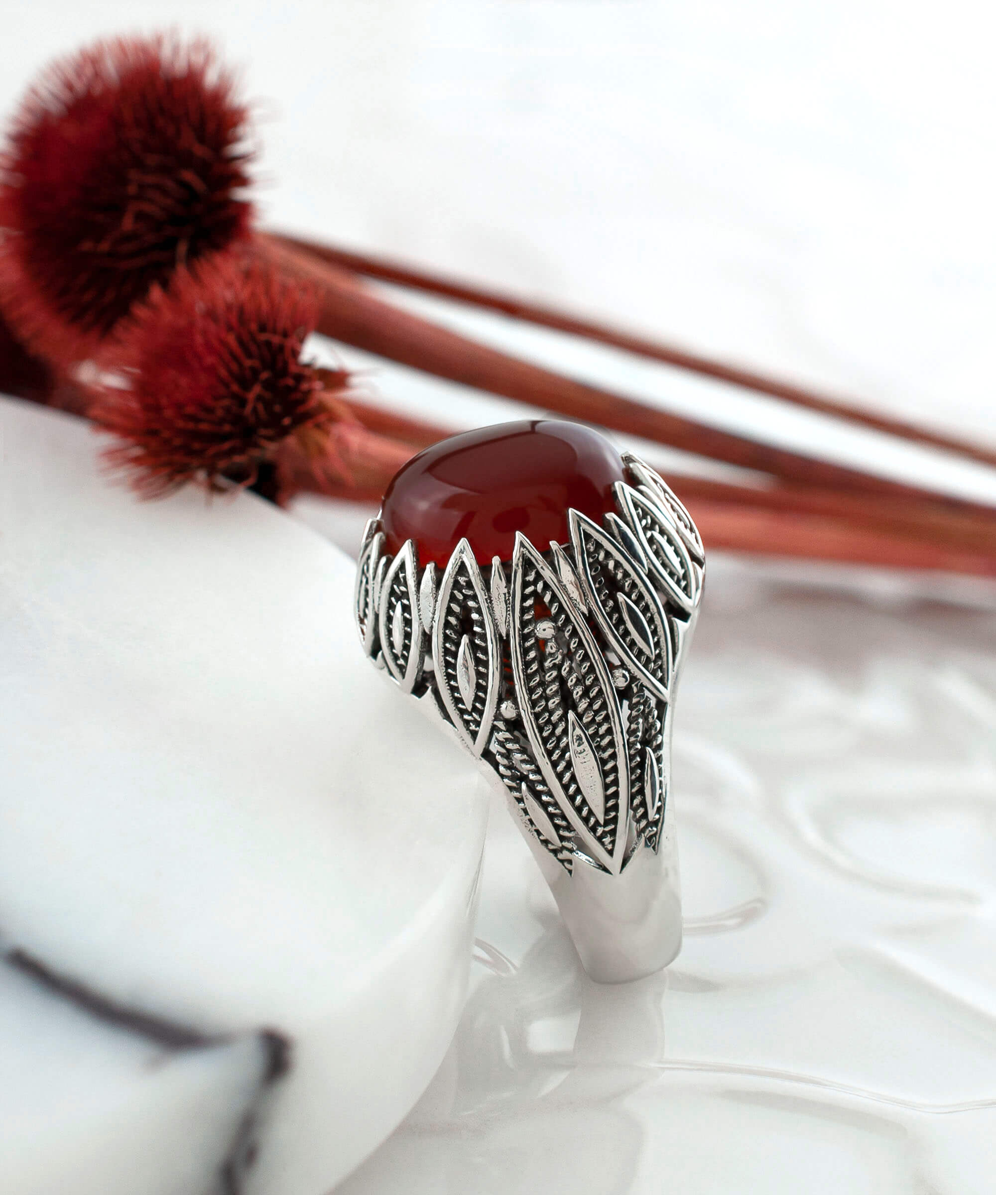 Filigree Art Carnelian Gemstone Women Silver Statement Ring