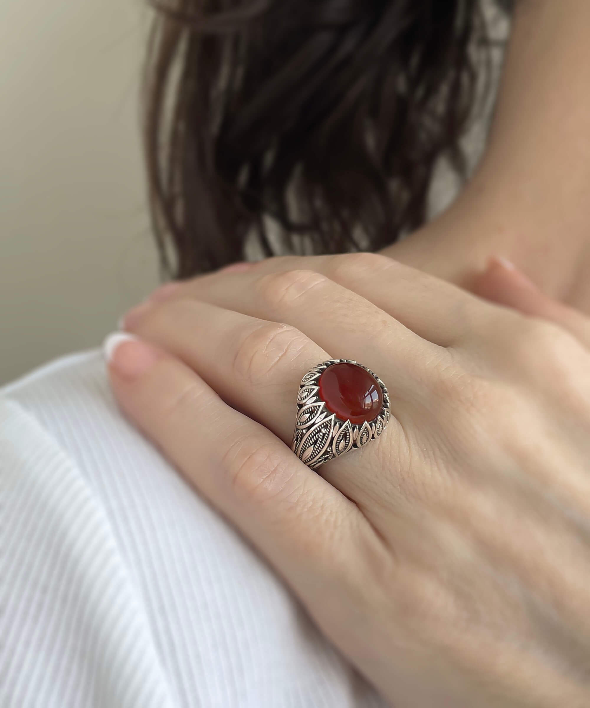 Filigree Art Carnelian Gemstone Women Silver Statement Ring