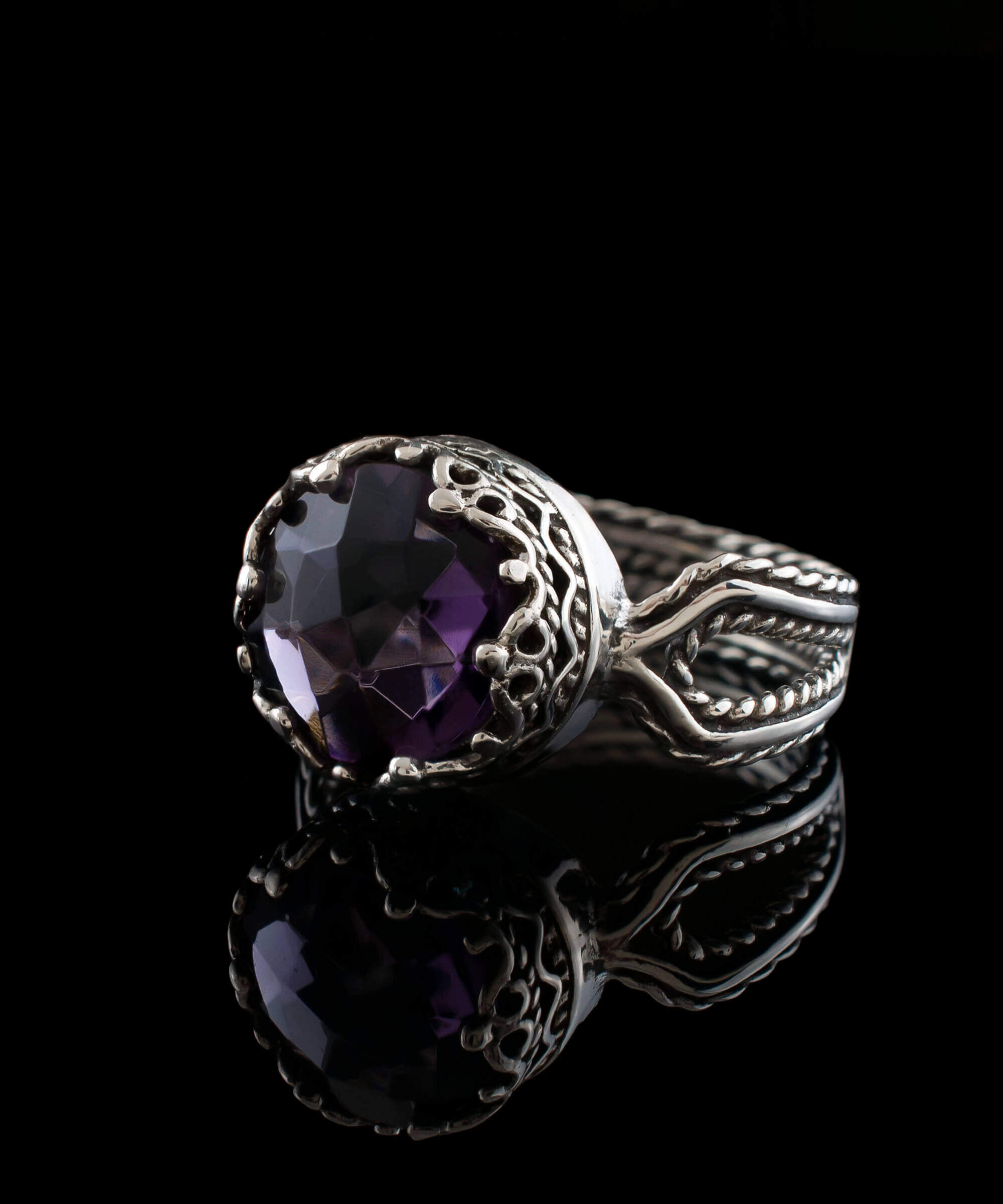 Amethyst Gemstone Women Sterling Silver Cocktail Ring