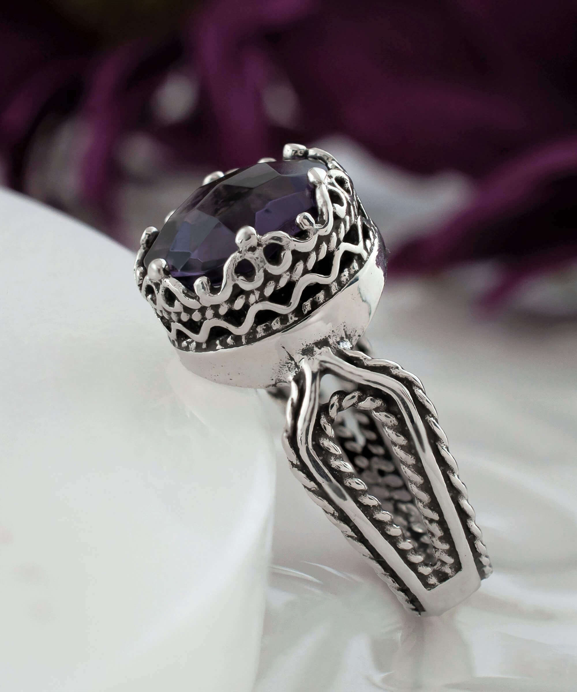 Amethyst Gemstone Women Sterling Silver Cocktail Ring