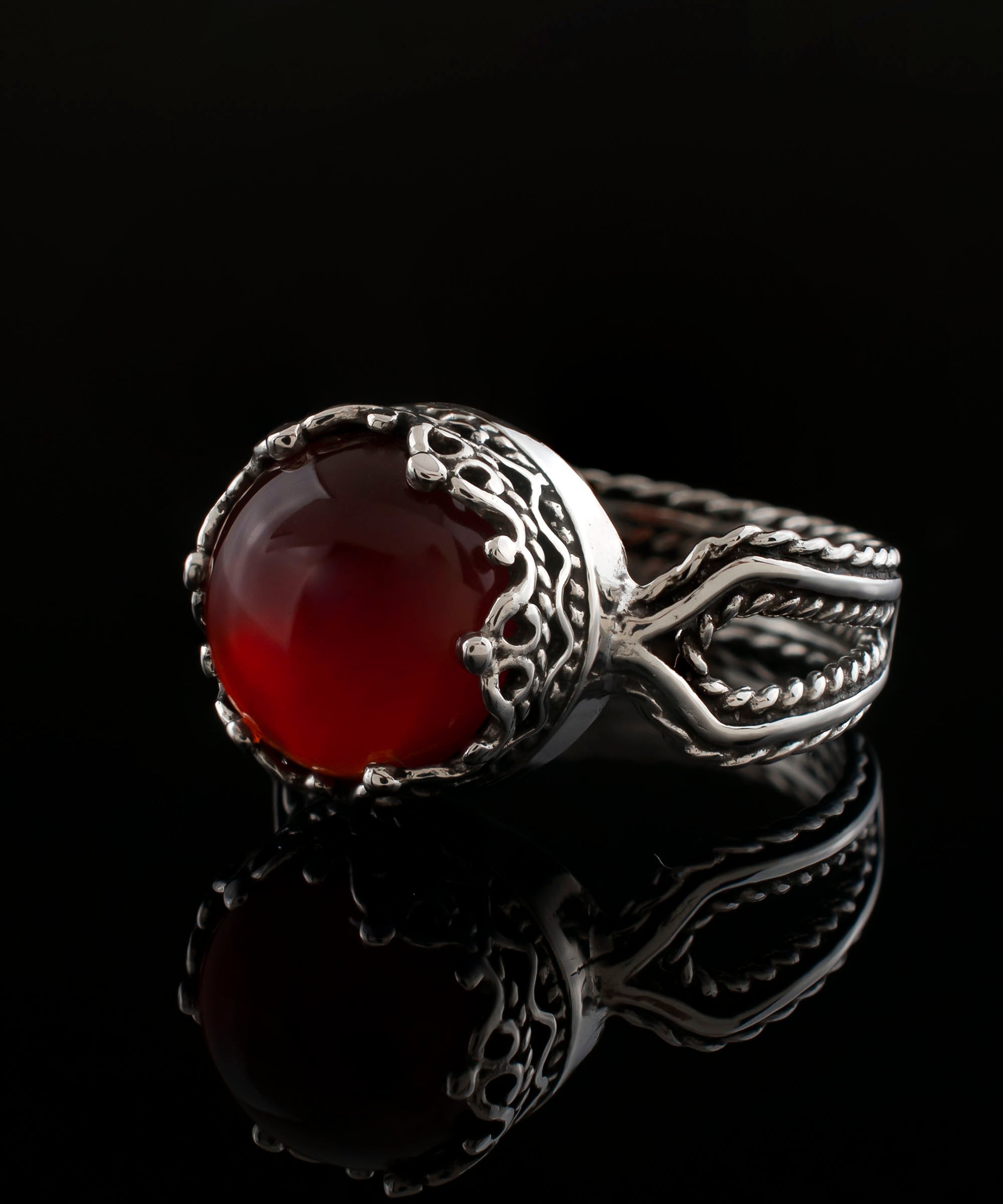 Carnelian Gemstone Filigree Art Women Sterling Silver Cocktail Ring