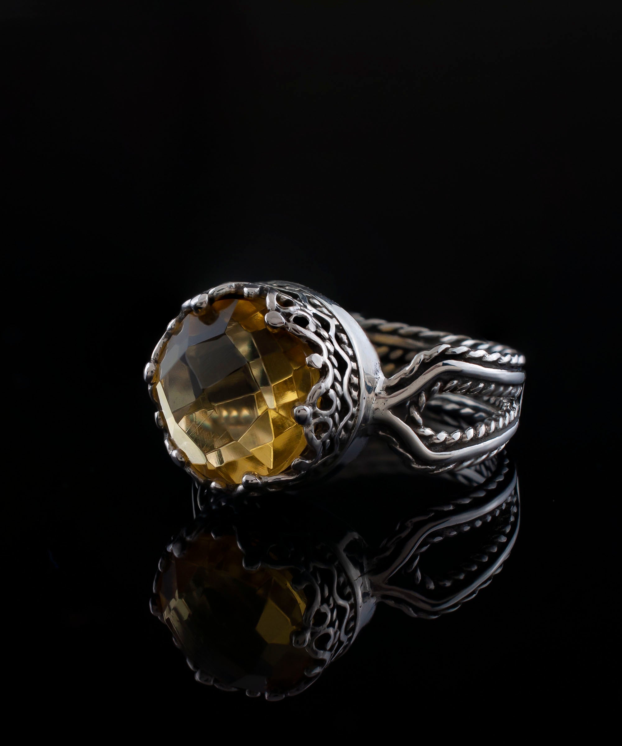 Citrine Gemstone Filigree Art Women Sterling Silver Cocktail Ring