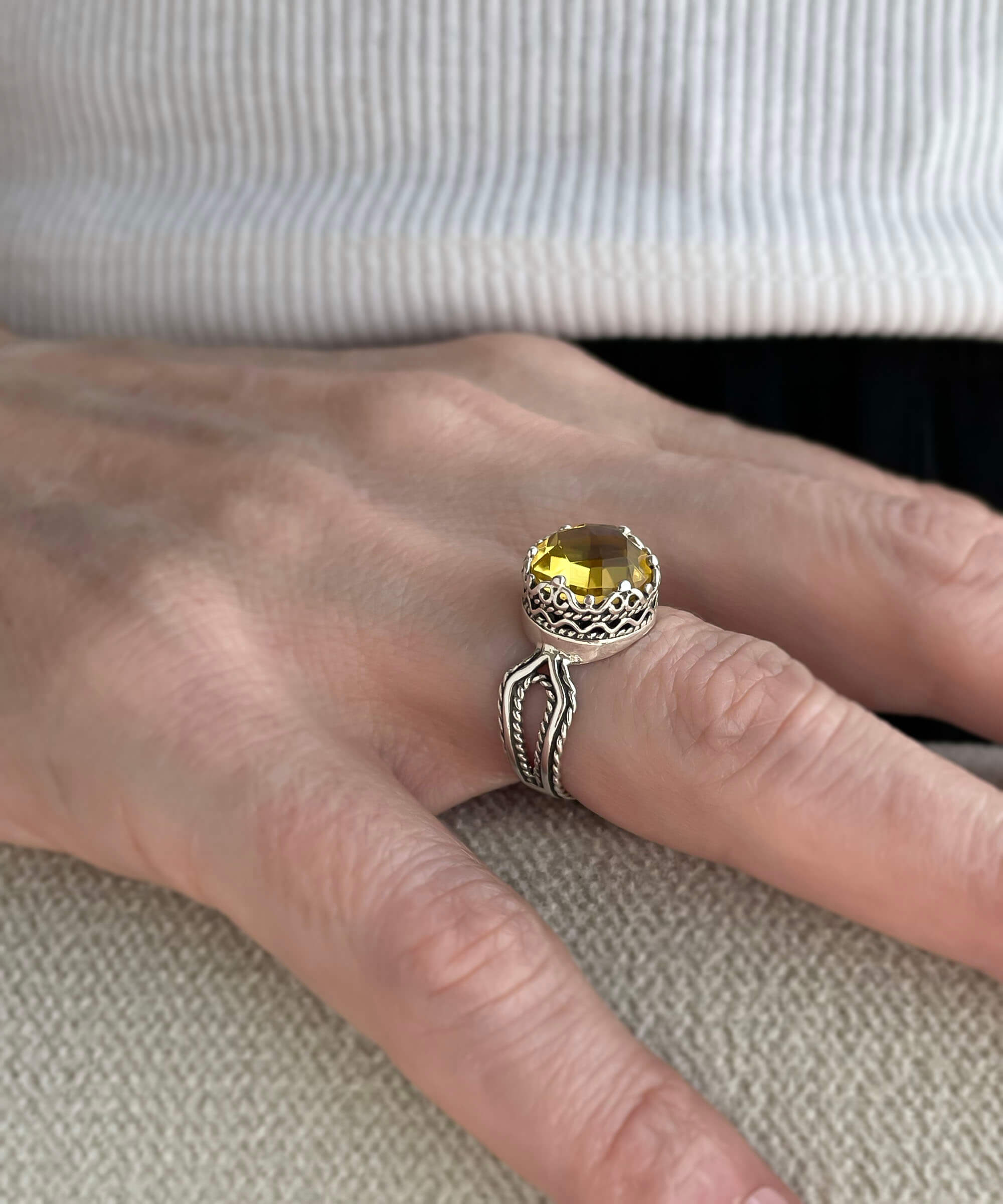 Citrine Gemstone Filigree Art Women Sterling Silver Cocktail Ring