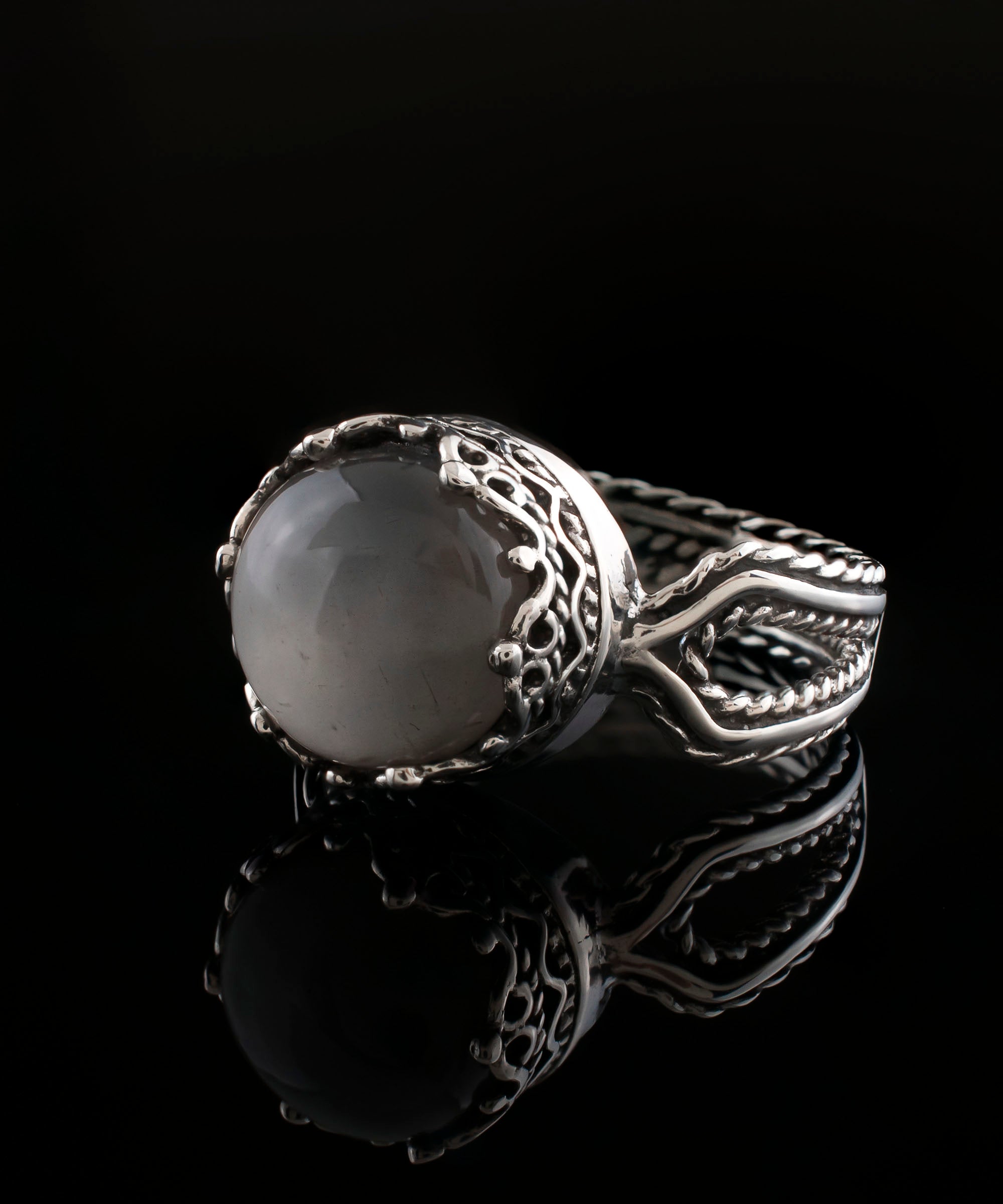 Gray Moonstone Gemstone Filigree Art Women Sterling Silver Cocktail