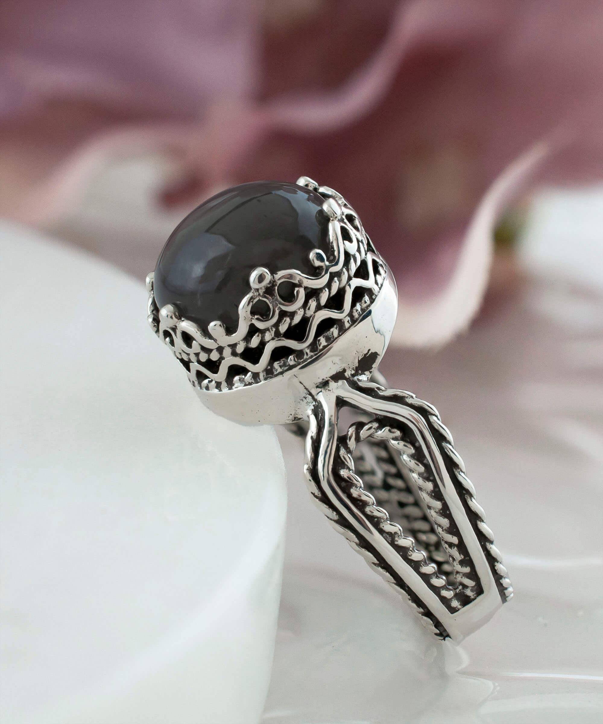 Gray Moonstone Gemstone Filigree Art Women Sterling Silver Cocktail