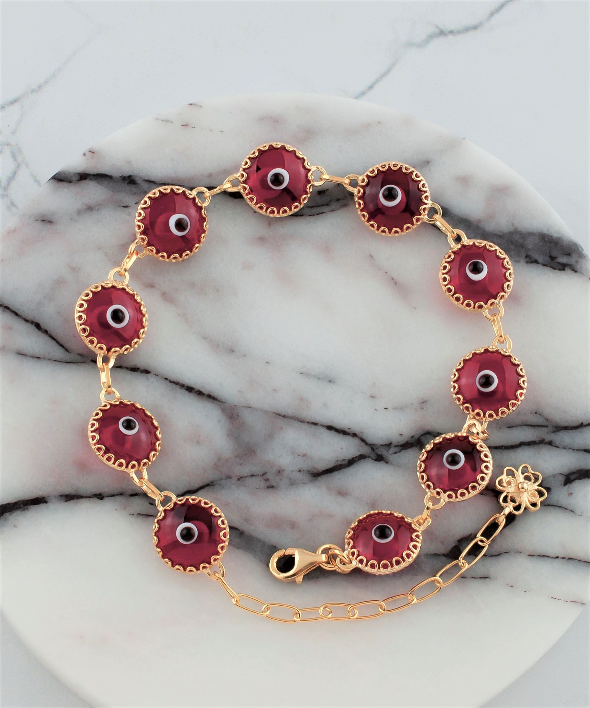 10 Beads Scarlet Evil Eye Women Gold Plated Silver Link Bracelet