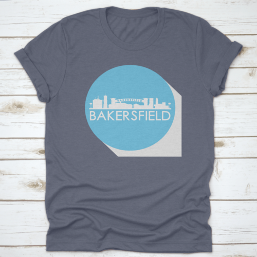 Bakersfield, California, Usa Round Stamp Blue Button City Skyline