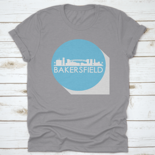 Bakersfield, California, Usa Round Stamp Blue Button City Skyline