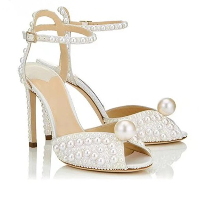 Pearls Studded Luxury Peep Toe Heels