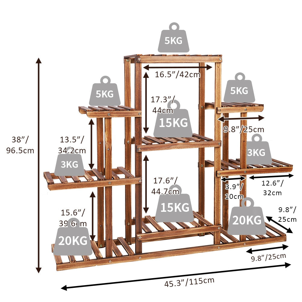 Indoor 9 Tier Wooden Plant Home Decor Stand