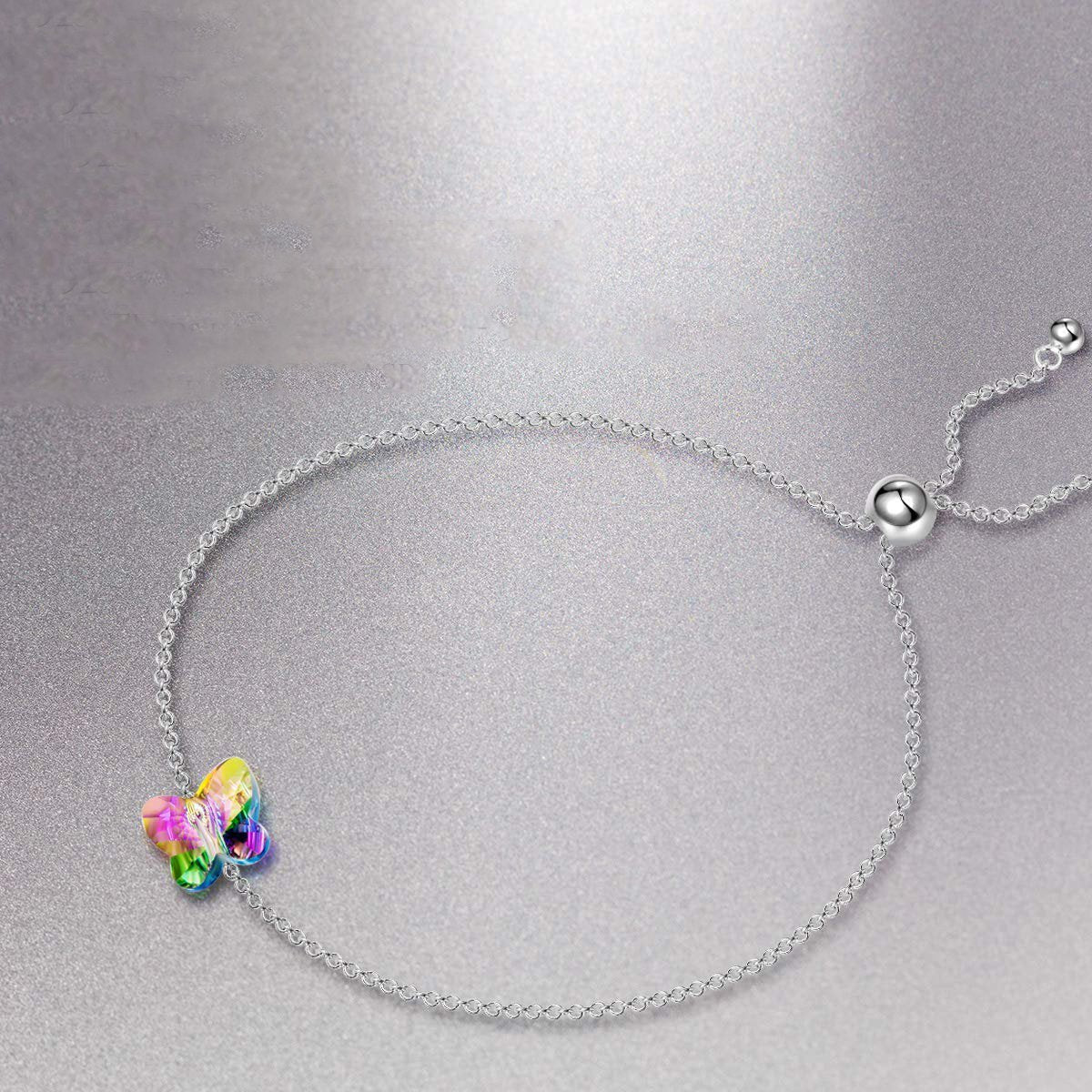 Rainbow Aurora Borealis Butterfly Pendant Bracelet in 14K White Gold