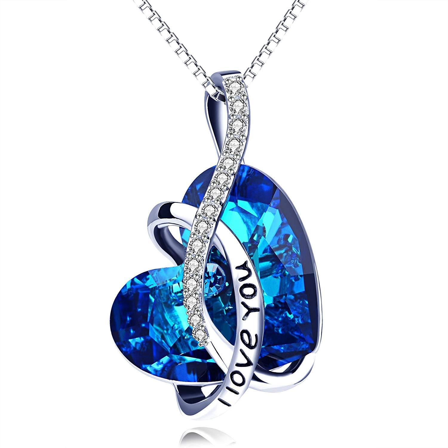 Bermuda Blue  Elements "I Love You Necklace" in 18K White Gold