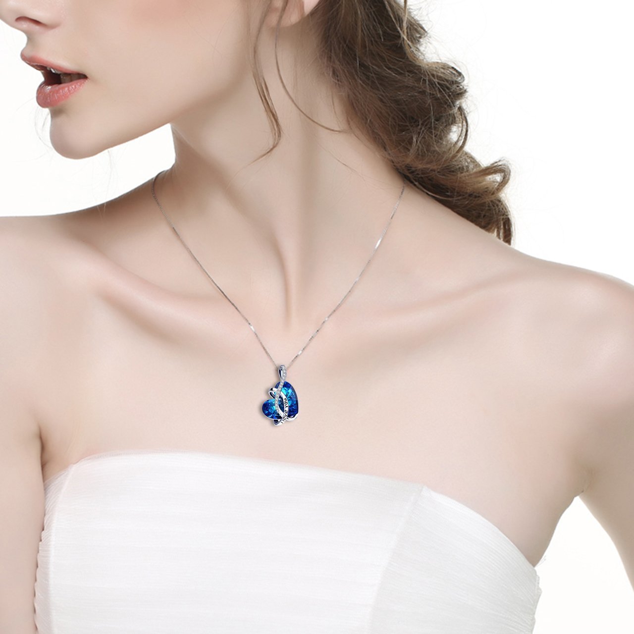 Bermuda Blue  Elements "I Love You Necklace" in 18K White Gold
