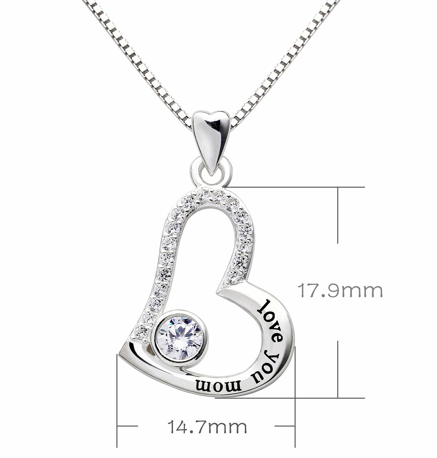 "I Love you MOM" Heart Necklace Embellished with  Crystals in 18K