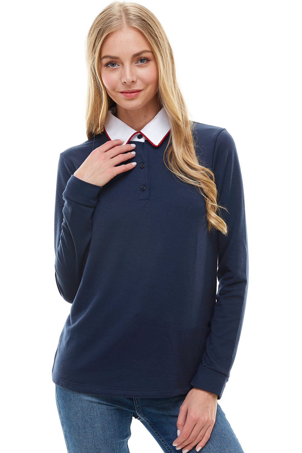 Long Sleeve Front Polo With Tipping Top