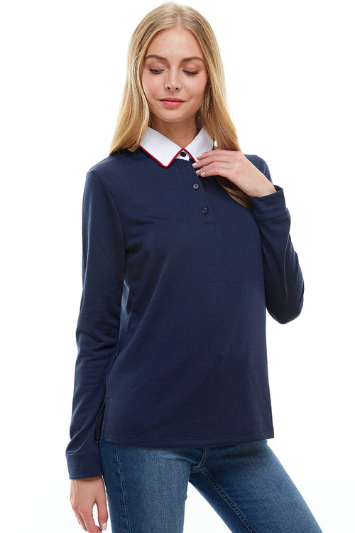 Long Sleeve Front Polo With Tipping Top