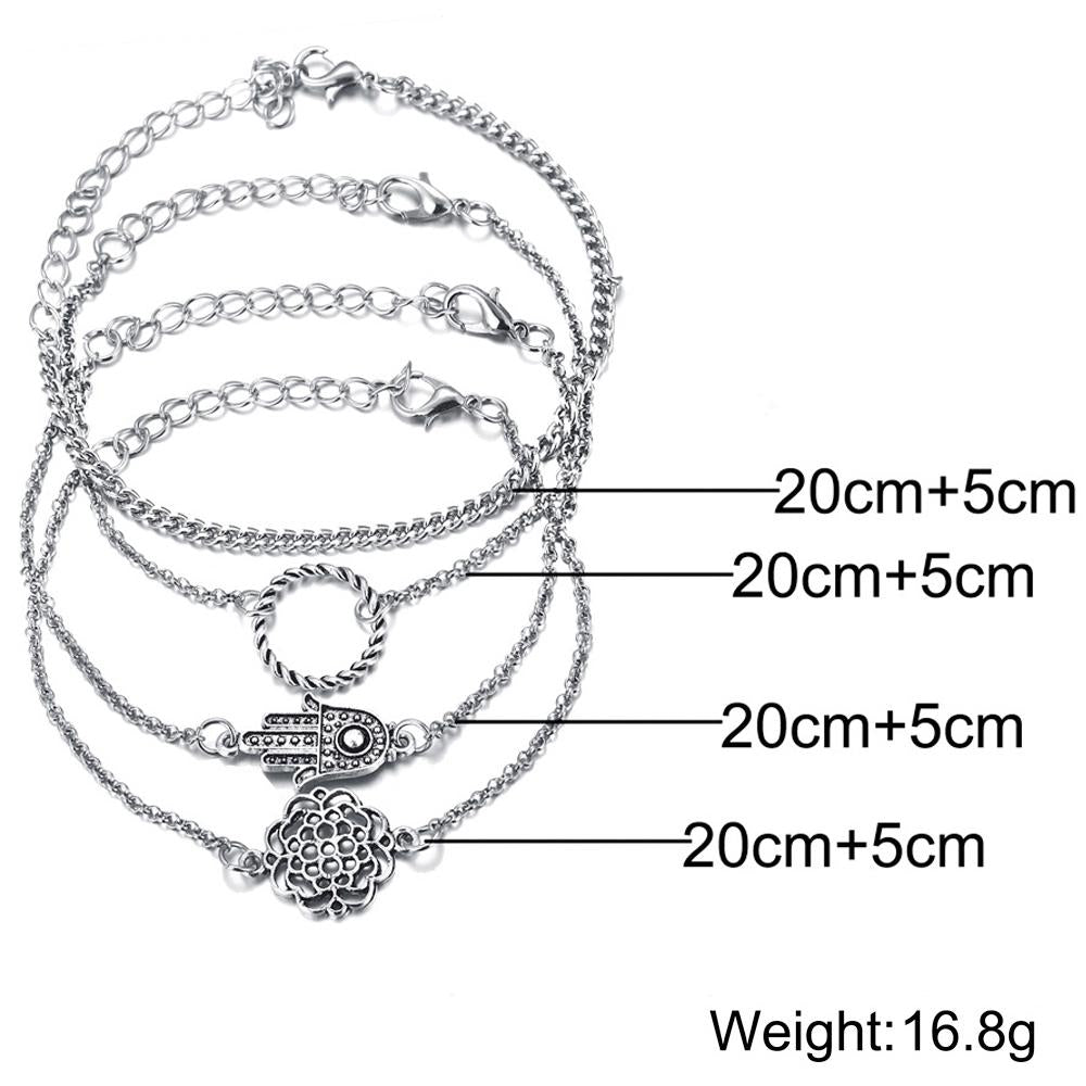 4 Piece Hamsa Set 18K White Gold Plated Bracelet in 18K White Gold