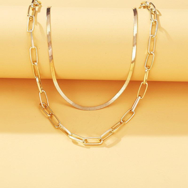 Omega and Paperclip 2 Piece Layer 18K Gold Plated Necklace in 18K Gold