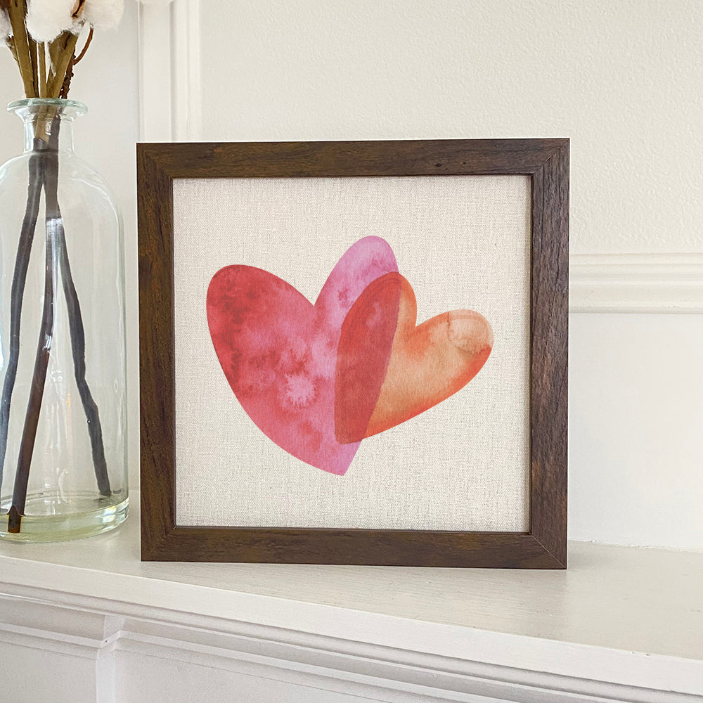 Orange and Pink Double Heart - Framed Sign