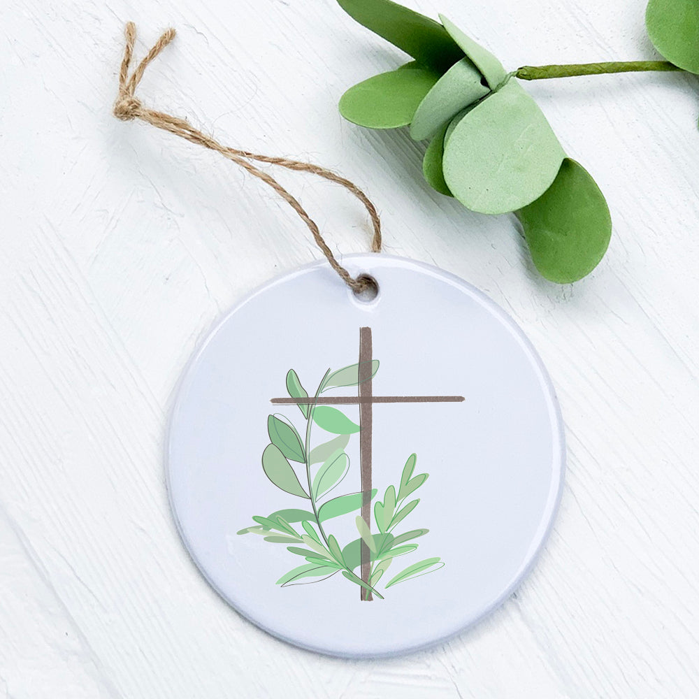 Cross with Leaves - Ornament