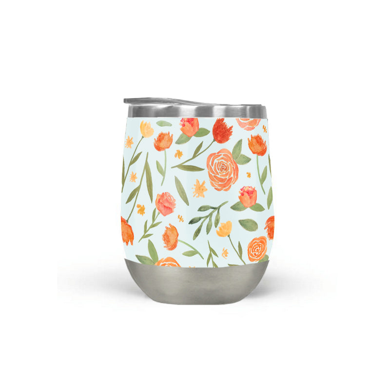 Burnt Orange Floral Wine Tumbler